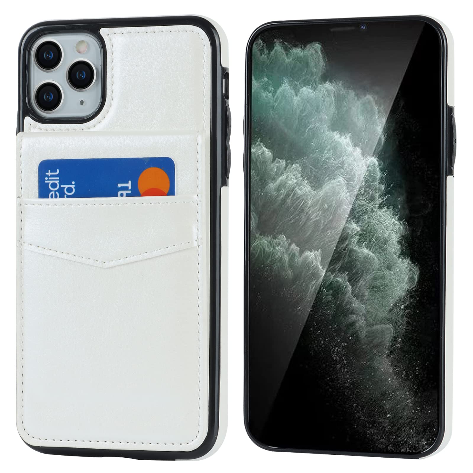 Premium Leather iPhone 11 Pro Max Case with Magnetic Wallet & Kickstand - Heavy Duty Protective Cover with Credit Card Holder (6.5 Inch, White) - Perfect for Business Travel, Daily Commute & Hands-Free Viewing