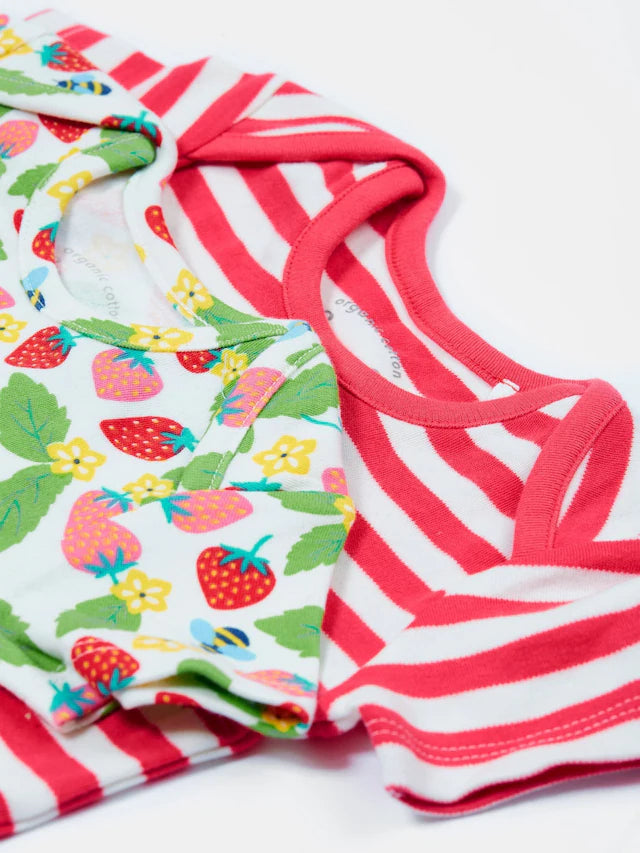 2 Pack Short Sleeve Bodysuit for Baby Girls - Soft Cotton Strawberry Print Pink Onesies (Perfect for Playtime, Daycare & Photo Shoots)
