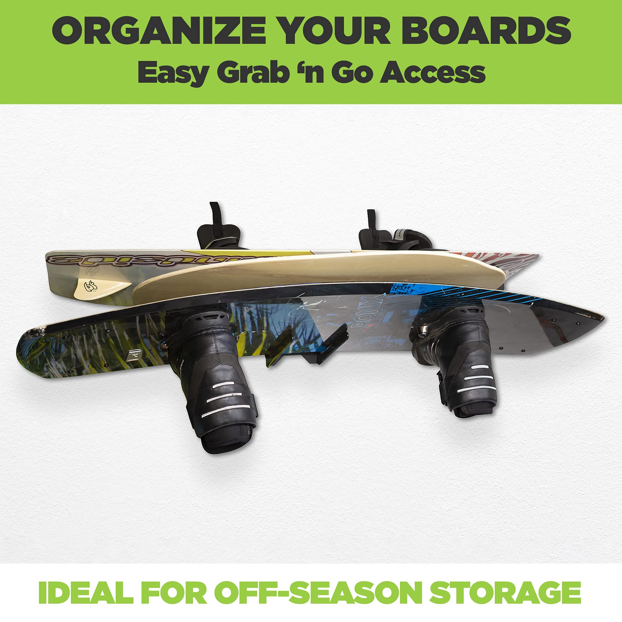 HIDEit Mounts MBoard - Universal Medium Board Rack for Wall Mounting | Made in USA | Rubber Coated Steel | Holds Wakeboards, Water Skis, Skateboards & Skimboards | Perfect for Garage, Boat House & Sports Storage