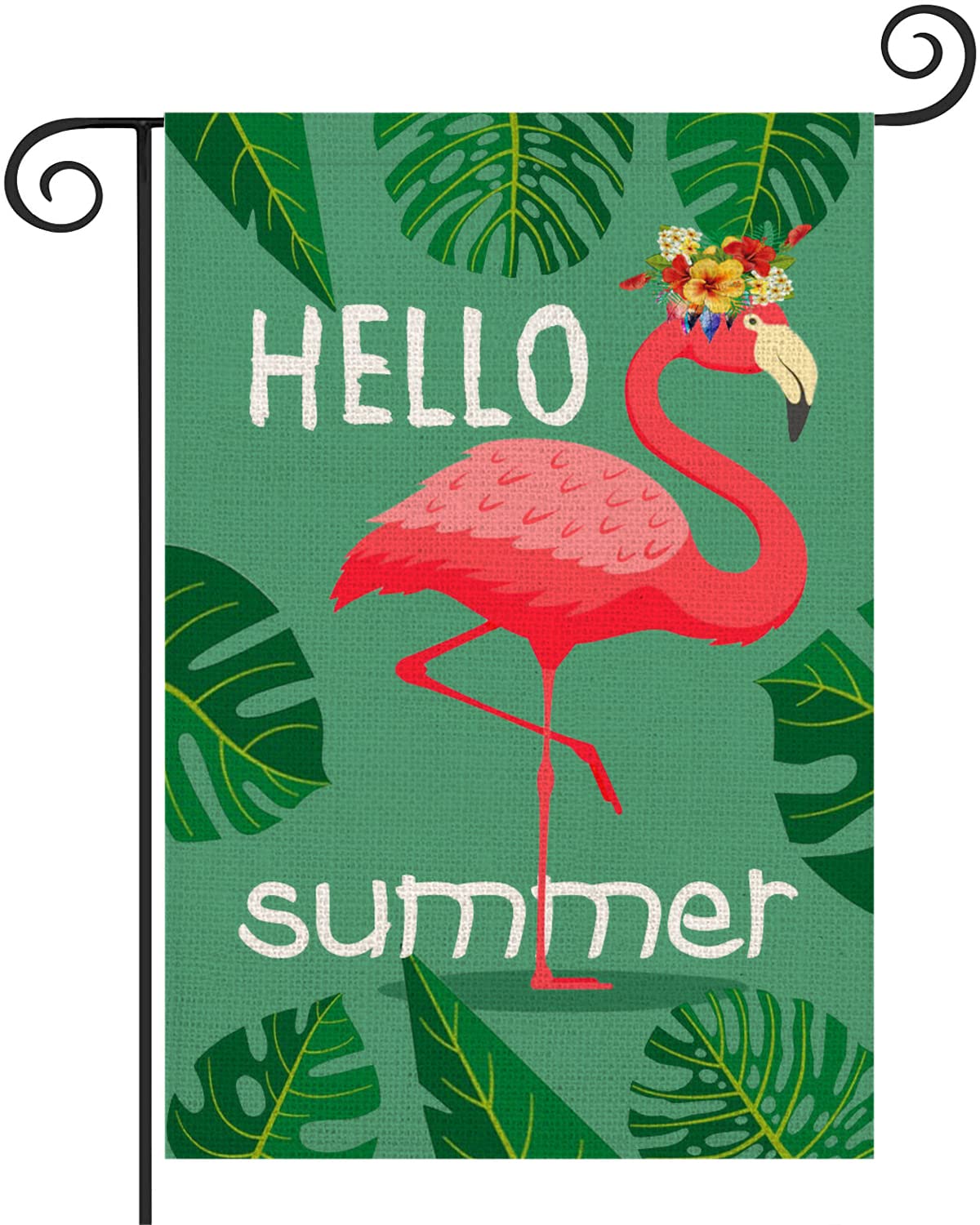 Premium Double-Sided Flamingo Garden Flag 12.5x18 Inch - Tropical Red & Green Palm Leaves Design with Summer Birds - Vertical Outdoor Yard Decor for Farmhouse, Lawn, Patio - Perfect for Summer Parties, Poolside Decor & Tropical Backyard Themes