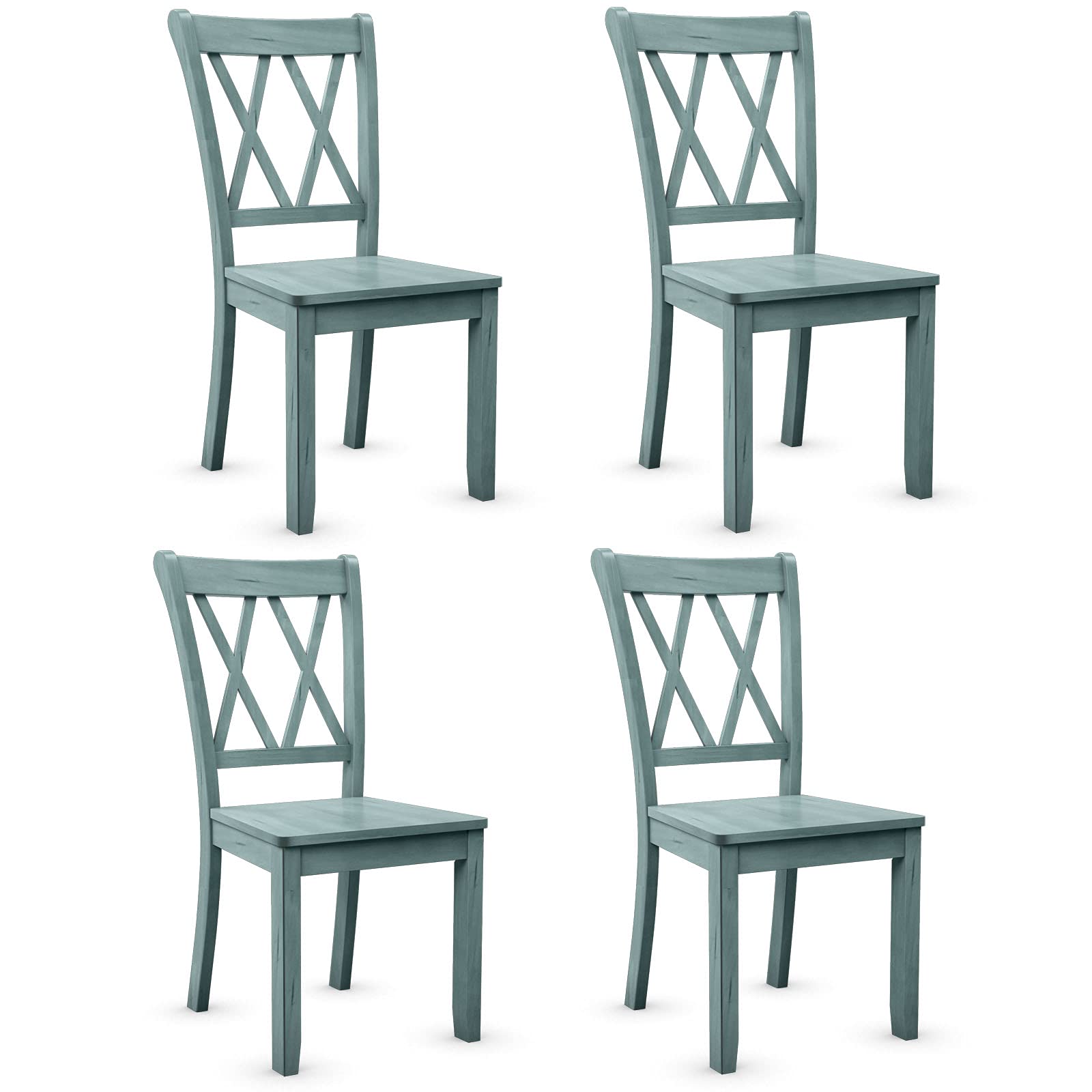 Giantex Set of 4 Solid Rubber Wood Dining Chairs - 400 Lbs Weight Capacity - Farmhouse Style Kitchen & Dining Room Side Chairs for Home, Restaurant & Office Use
