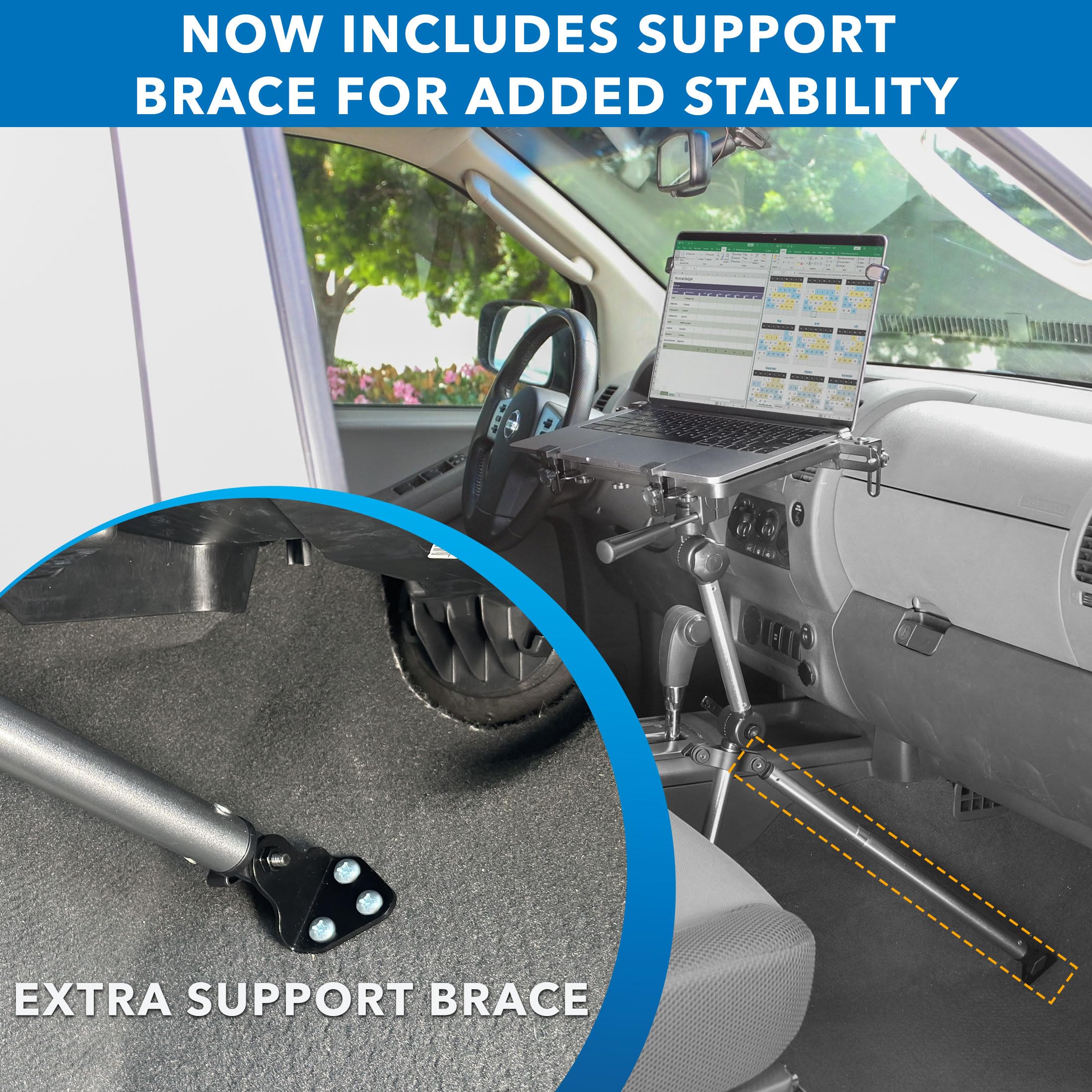Mount-It! Heavy-Duty No Drill Car Laptop Mount - Universal Vehicle Stand for Trucks, Vans & SUVs | Secure Workspace Solution for Commercial & Personal Use | Perfect for Road Trips, Delivery Drivers & Mobile Professionals