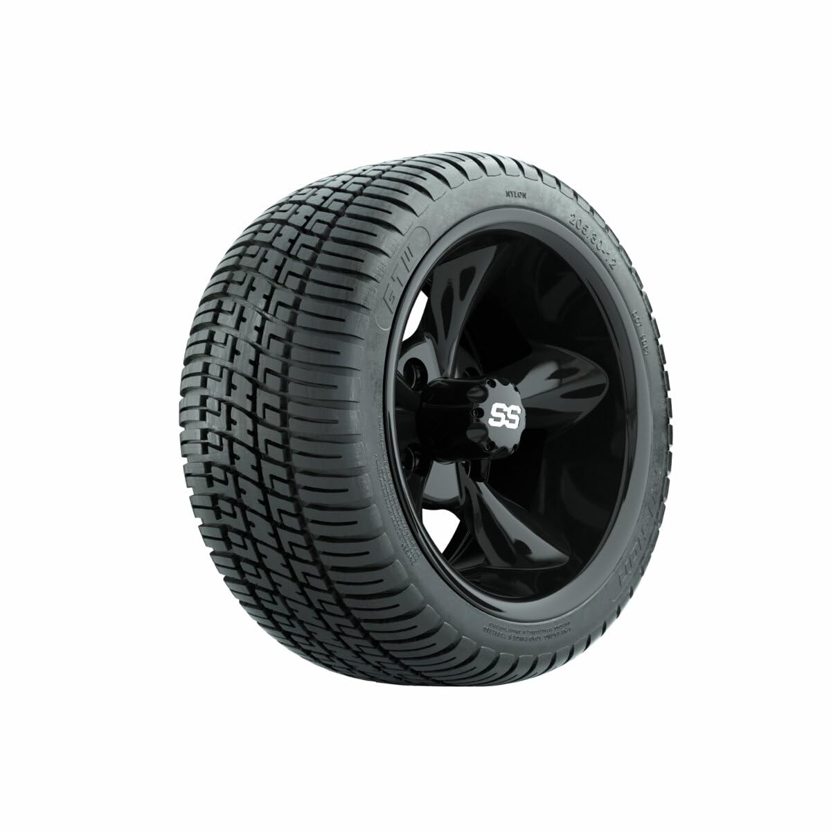 GTW 12 Inch Golf Cart Wheels and Tires Combo Set of 4 - Godfather Gloss Black Wheels with 205/30-12 (17