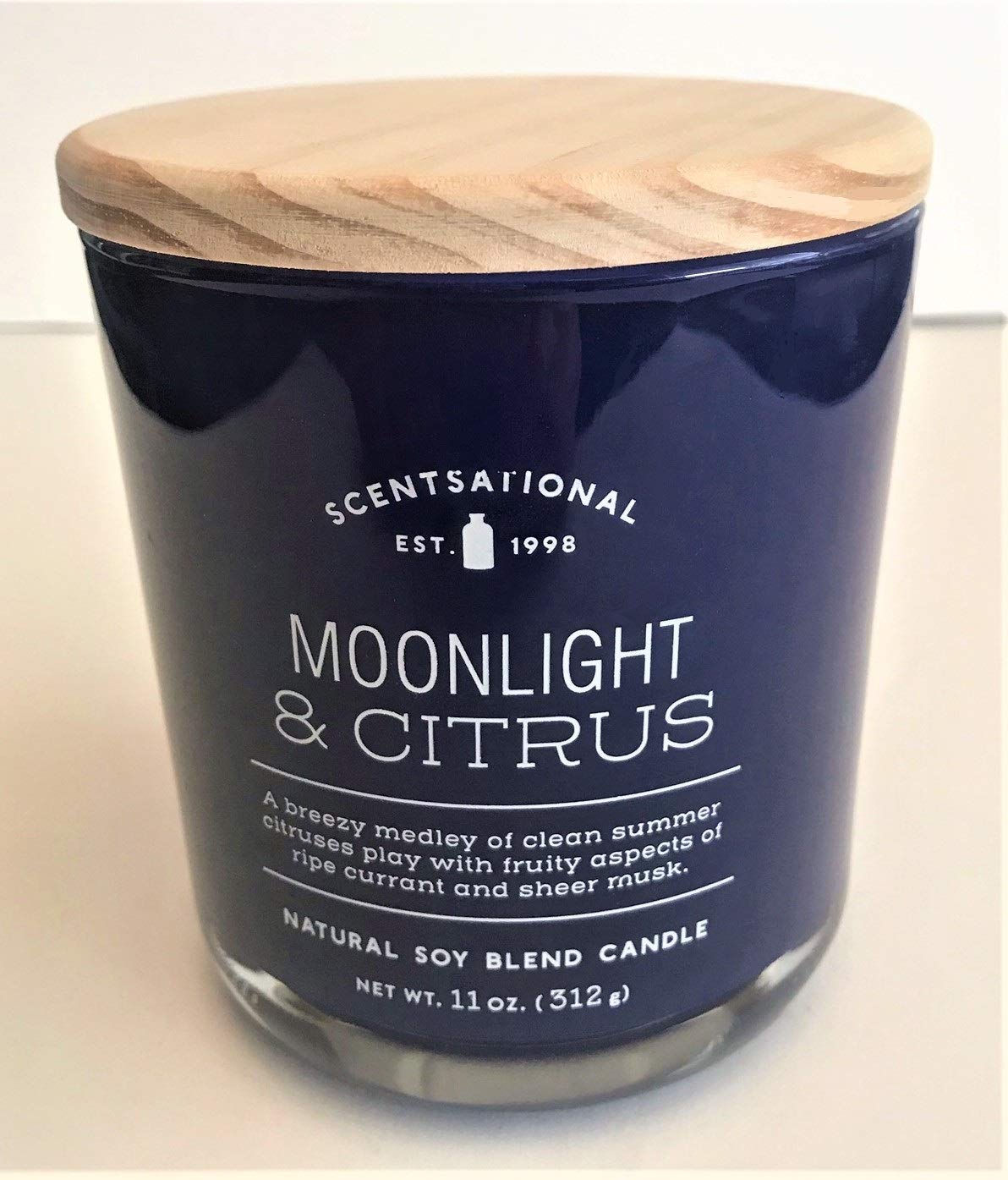 Natural Soy Blend Wax Scented Candle - Moonlight & Citrus Fragrance in Glossy Navy Glass Jar (11 Oz) | Relaxing Home Decor, Romantic Gift, Aromatherapy for Bedroom & Living Room