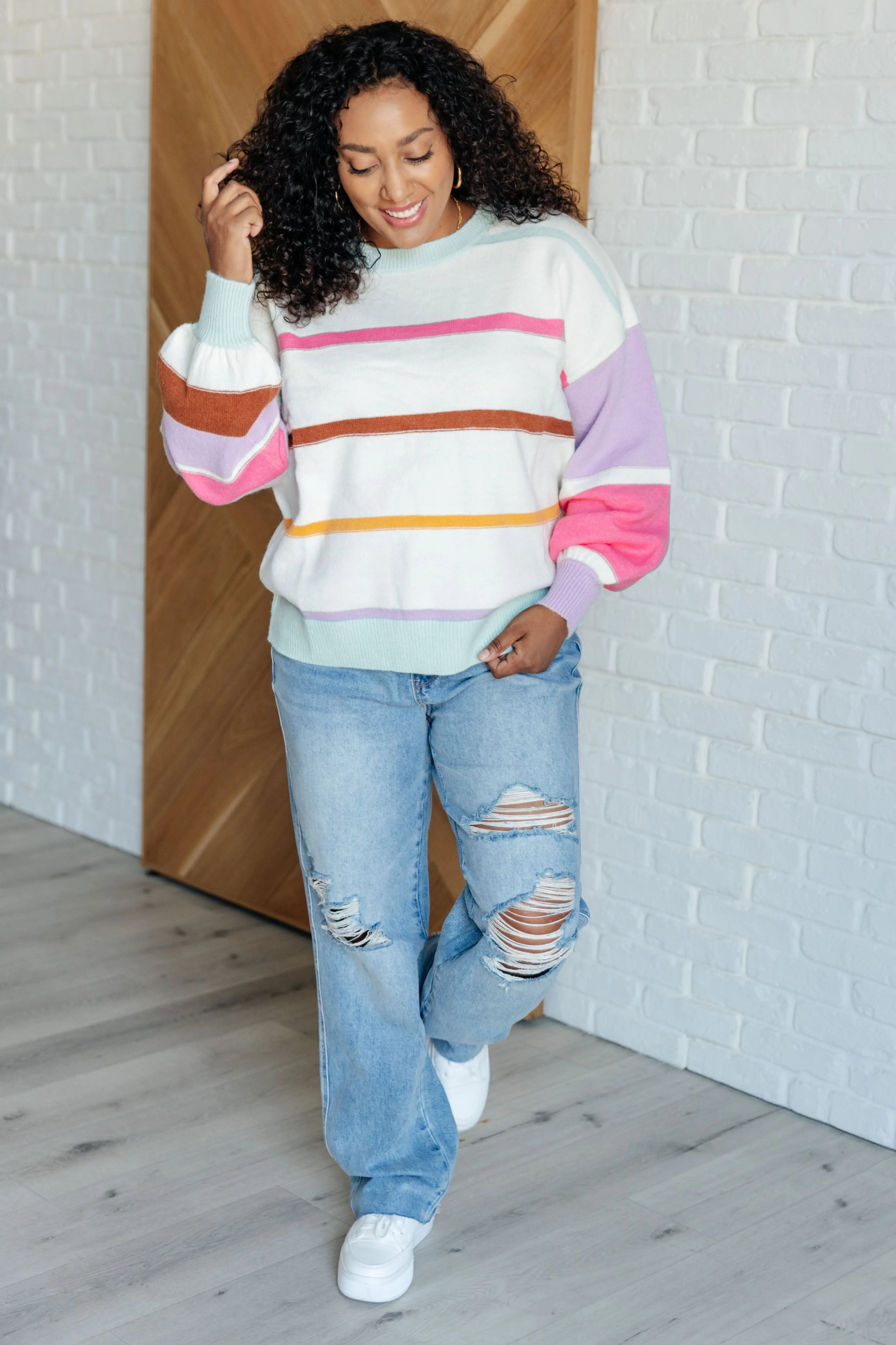 Flawless Features Striped Sweater for Women - Soft & Comfortable Knit Pullover, Casual Winter Fashion Top | Perfect for Office, Date Night & Holiday Outfits
