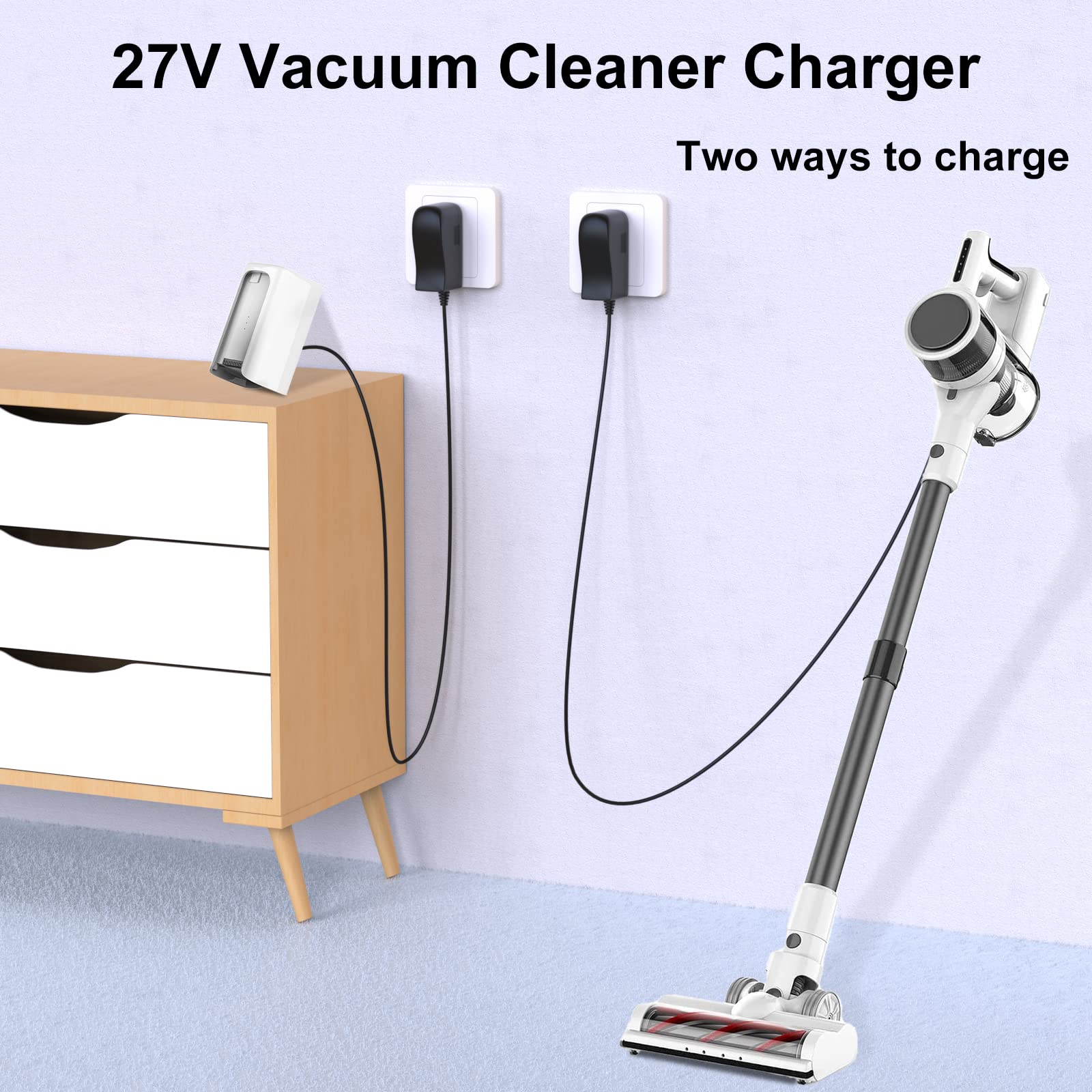 VHBW Vacuum Cleaner Charger Replacement for Fykee P11 K-21B Pro A10 PRO, Ganiza V25, Zoker A10 A10pro, Kyvol V20 - AC Power Adapter Cord for Cordless Vacuums - Perfect for Home Cleaning & Quick Recharging