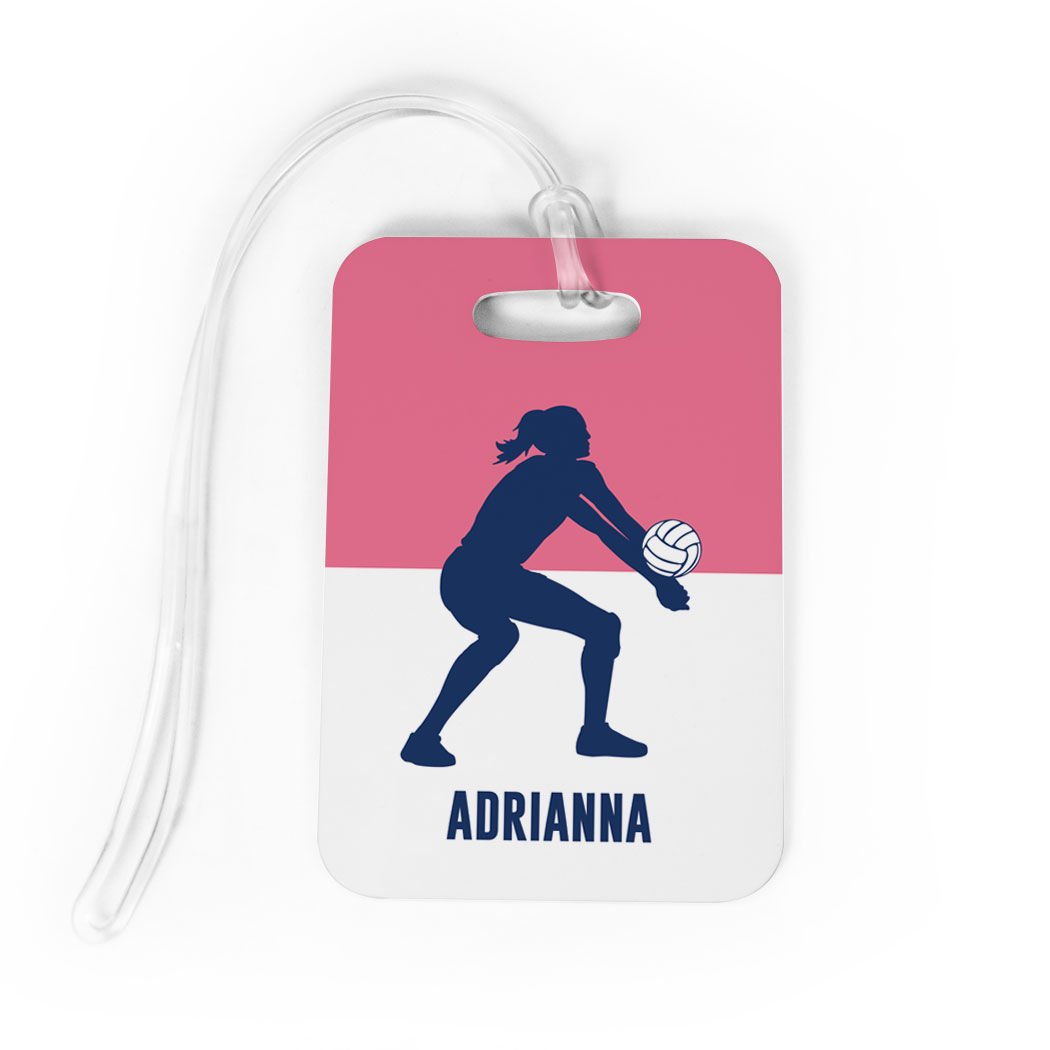 Personalized Volleyball Player Silhouette Luggage Tag for Girls - Medium Pink Sports Bag Tag with Standard Lines - Perfect for Travel, Gym Bags & Volleyball Tournaments