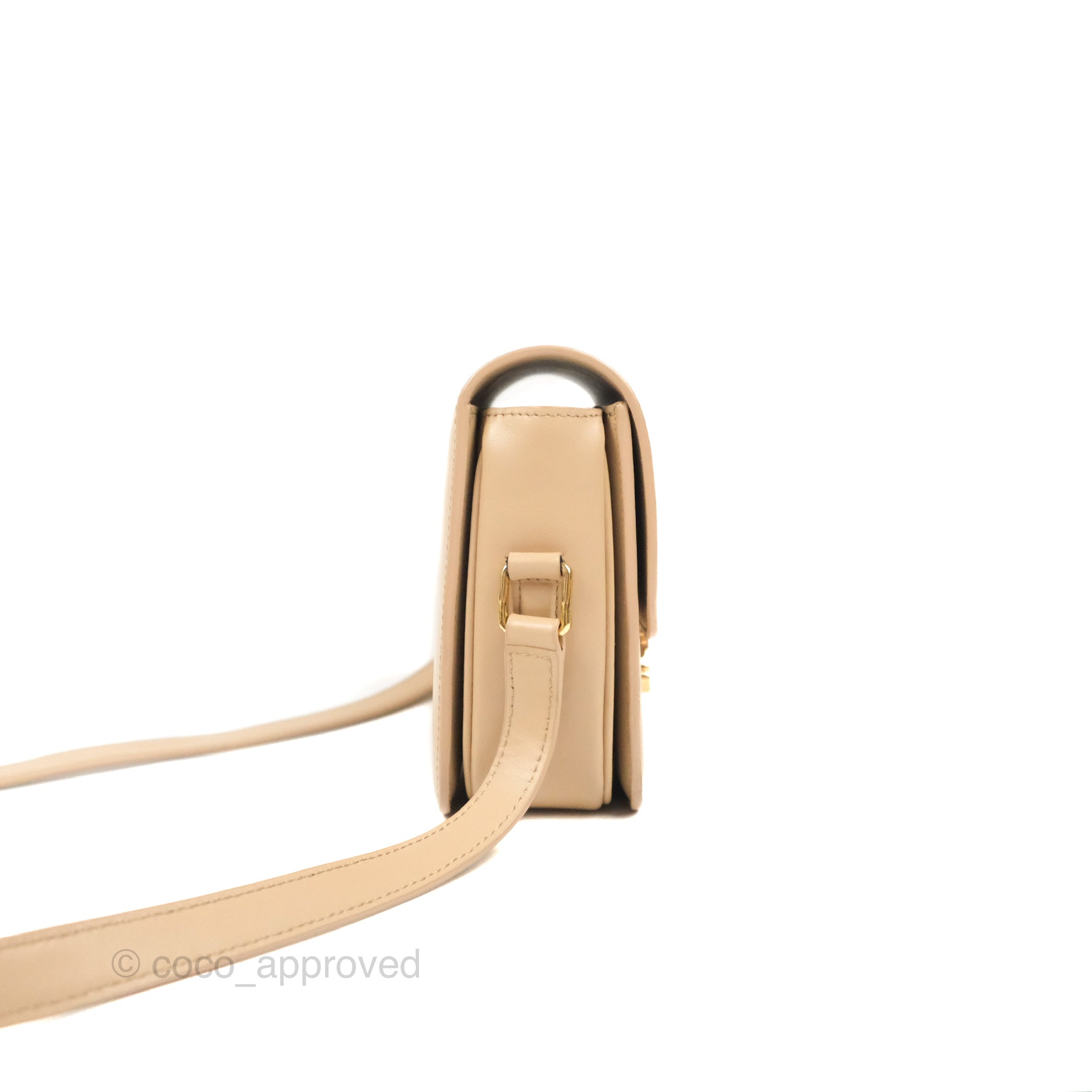 Celine Teen Triomphe Bag in Shiny Calfskin - Light Beige Crossbody Purse for Women | Elegant Everyday Handbag for Work, Dating & Special Occasions