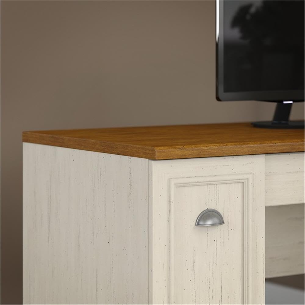 Atlin Designs 60W L-Shaped Computer Desk with Storage Drawers - Antique White Finish for Home Office, Gaming & Small Space Workstation