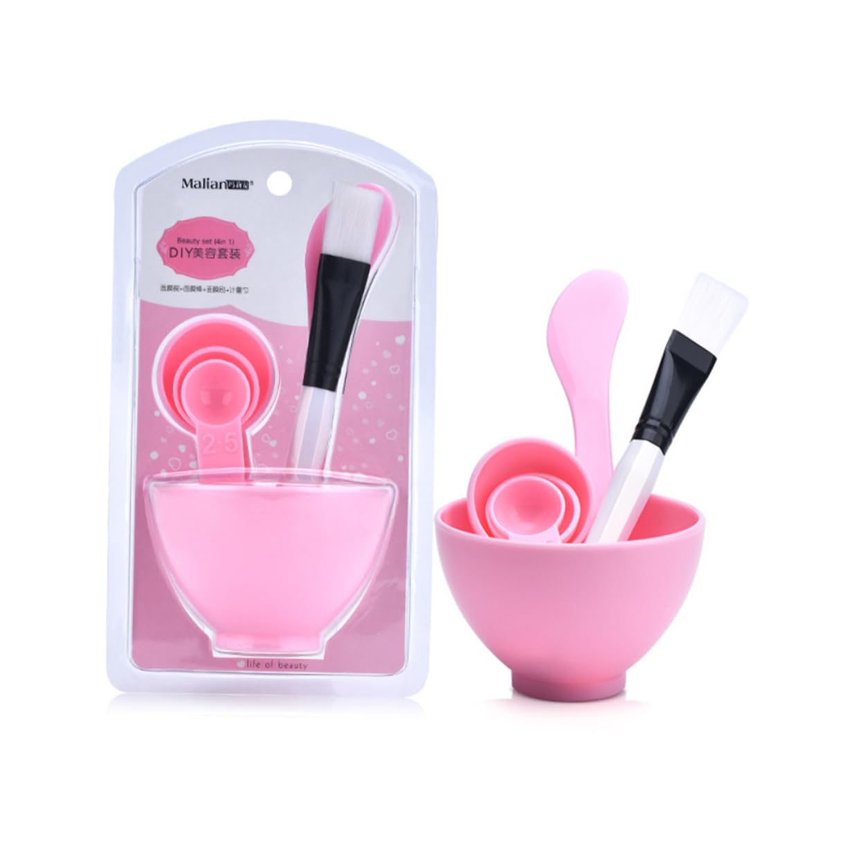 4-Piece Plastic Facial Mask Bowl Set with Measuring Tool - Gentle & Durable for DIY Skincare, Spa, and Beauty Treatments (Random Colors)