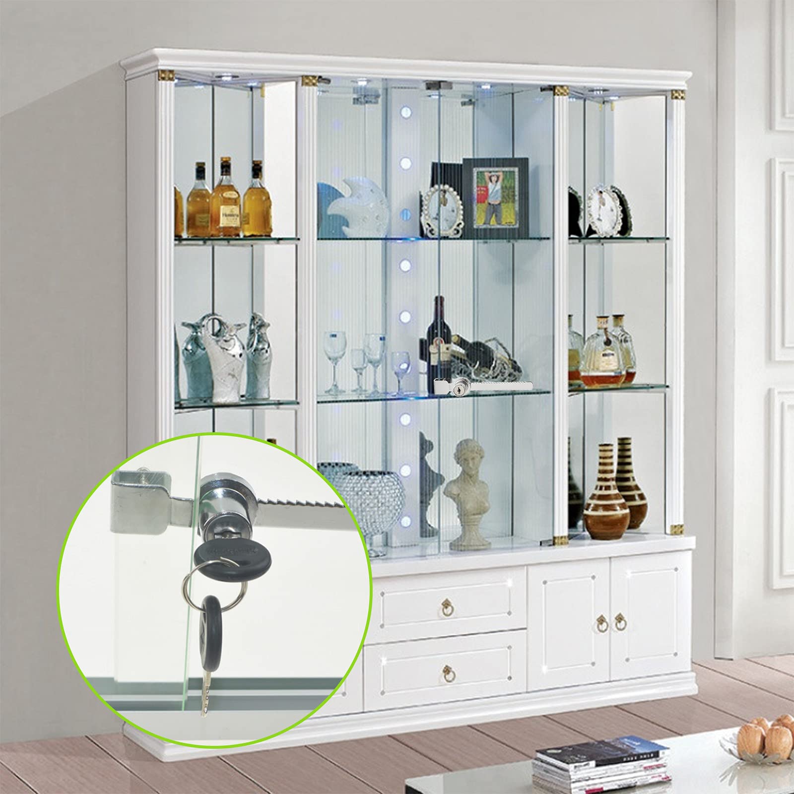 2Pcs Zinc Alloy No Drill Glass Door Lock - Security Sliding Door & Display Case Lock with Keys for 5-10mm Thick Glass - Perfect for Retail Displays, Jewelry Cases & Cabinet Security