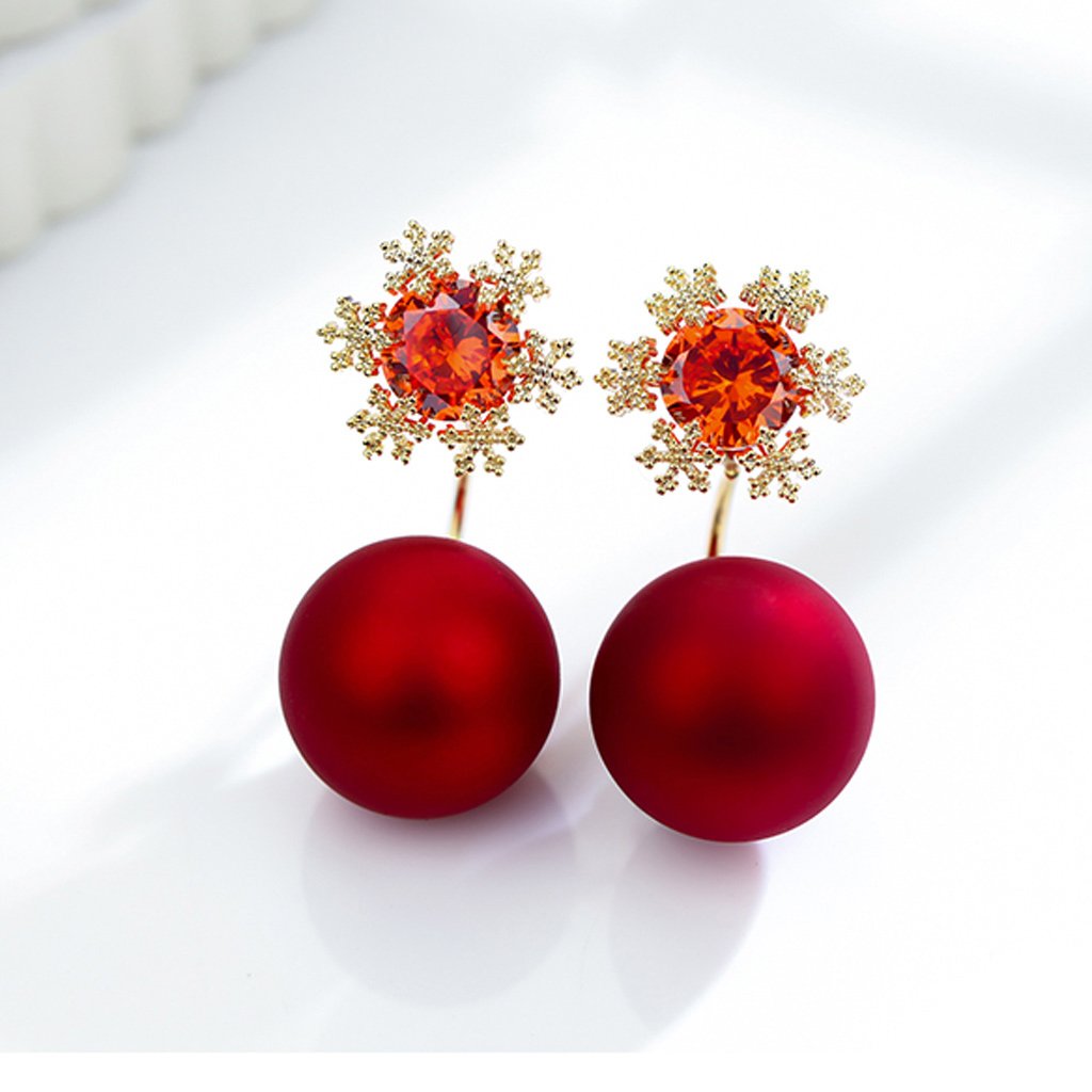 Dream Red Snowflake Earrings - Silver Needle Crystal Dangle Earrings for Women, Long Heart-Shaped Christmas Party Jewelry (Red) | Perfect for Holiday Parties, Weddings & Special Occasions
