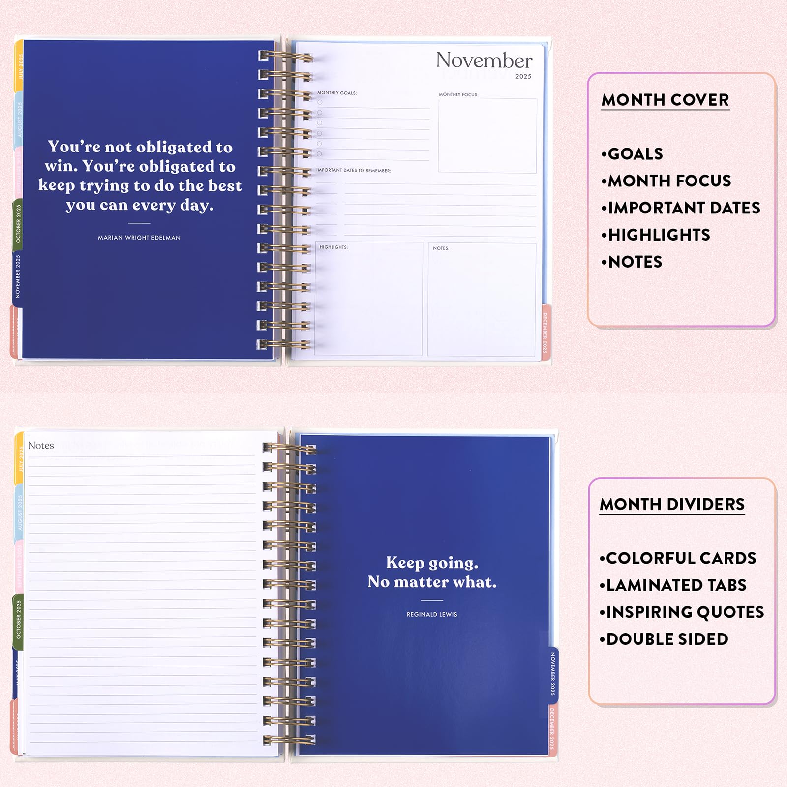 Eccolo Spiral Agenda Planner 2024-2025 - 18 Month Weekly & Monthly Planner with Stickers, Color Graphics & Inspirational Quotes | Bumble Bee Design | 7.75