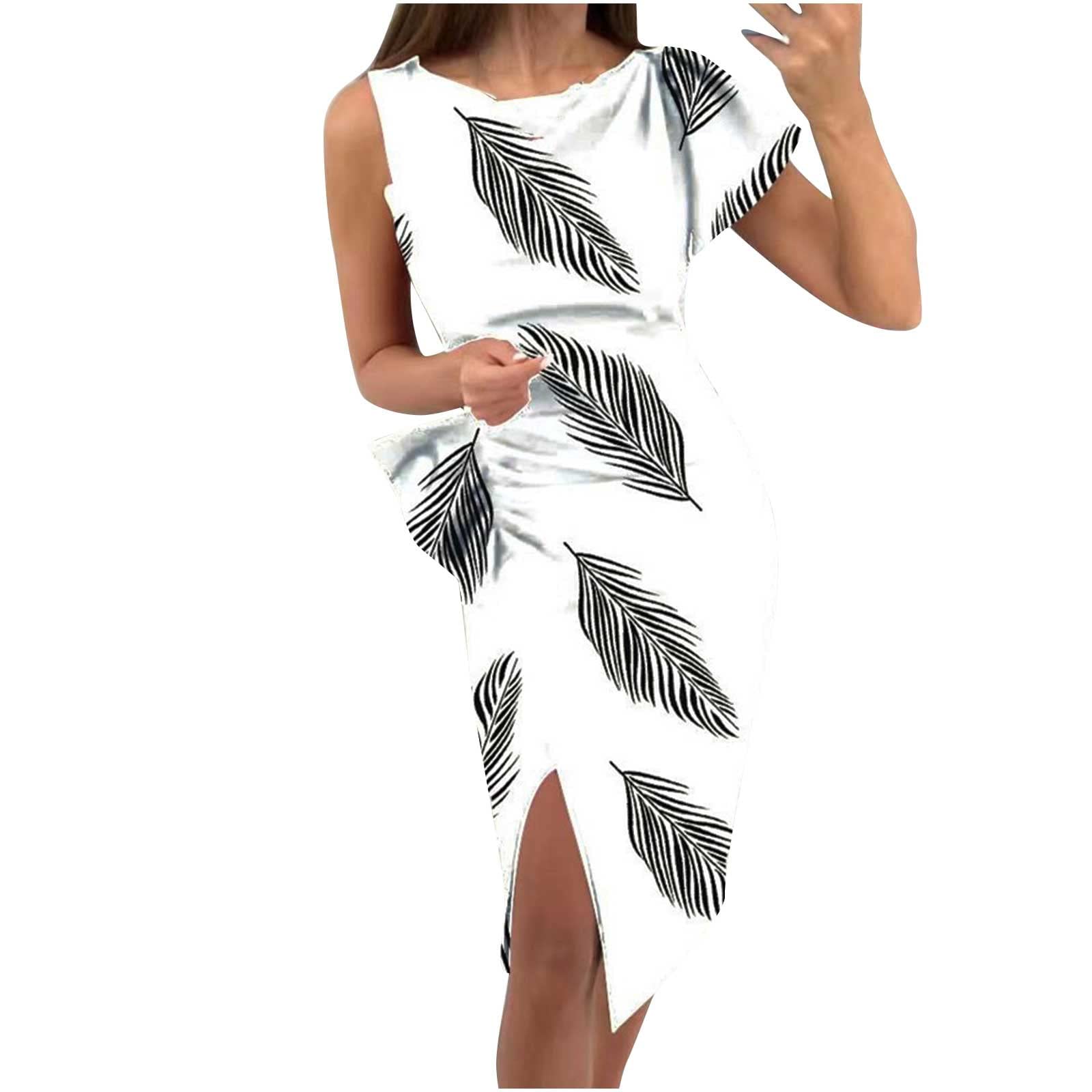 Floral Print Midi Tank Dress for Women - A-Line Empire Waist with Side Slit, Elegant Summer Bodycon Dress for Homecoming, Party, Date Night & Casual Wear