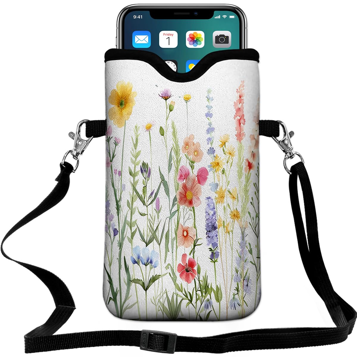 Floral Neoprene Phone Pouch with Strap - Waterproof & Lightweight for Outdoor Activities