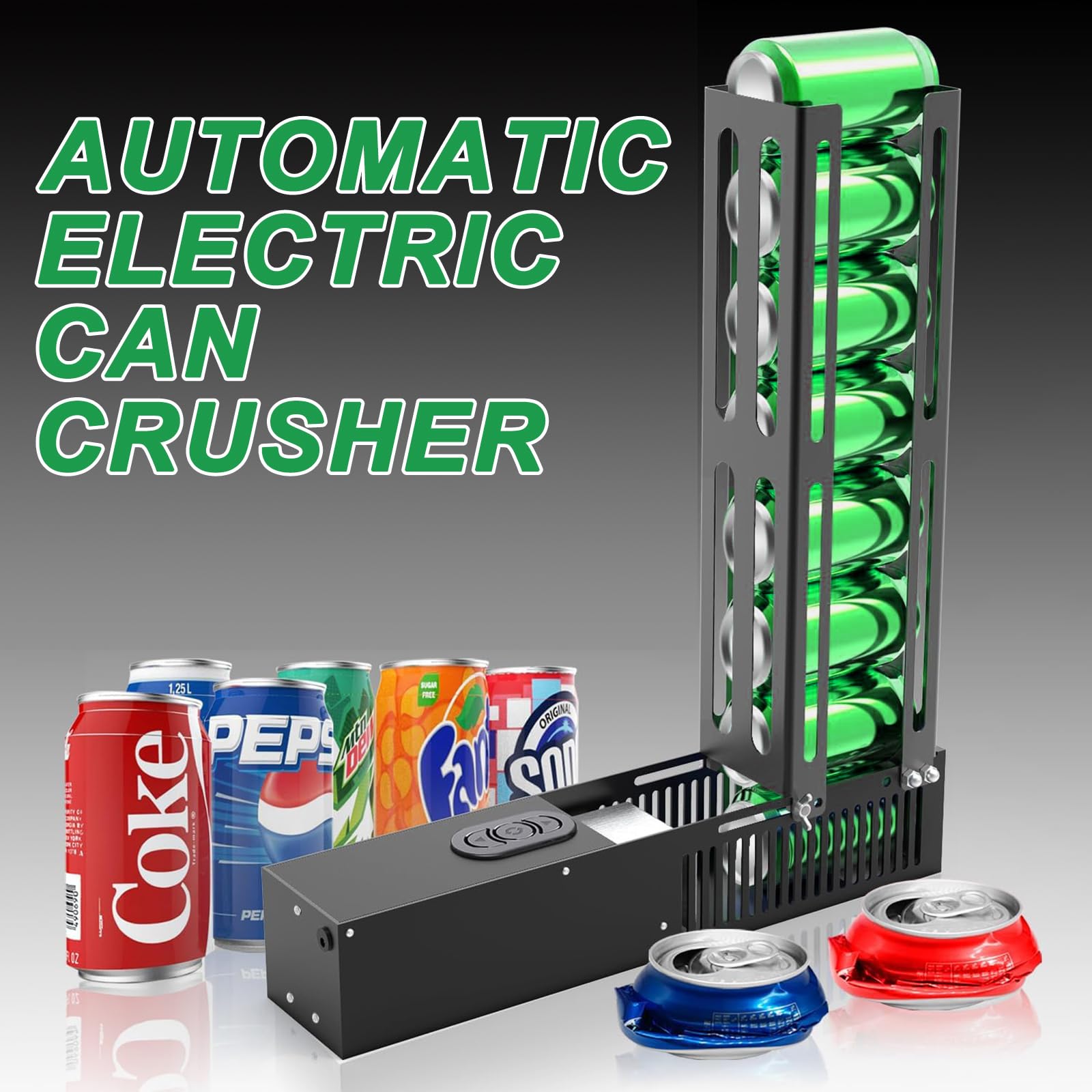 Electric Can Crusher - Heavy Duty Automatic Can Smasher for 12oz & 16oz Aluminum Cans (Soda, Beer, Cola) & Plastic Bottles - Recycles 8 Cans at Once - Perfect for Home Recycling, Garage Organization & Eco-Friendly Waste Management