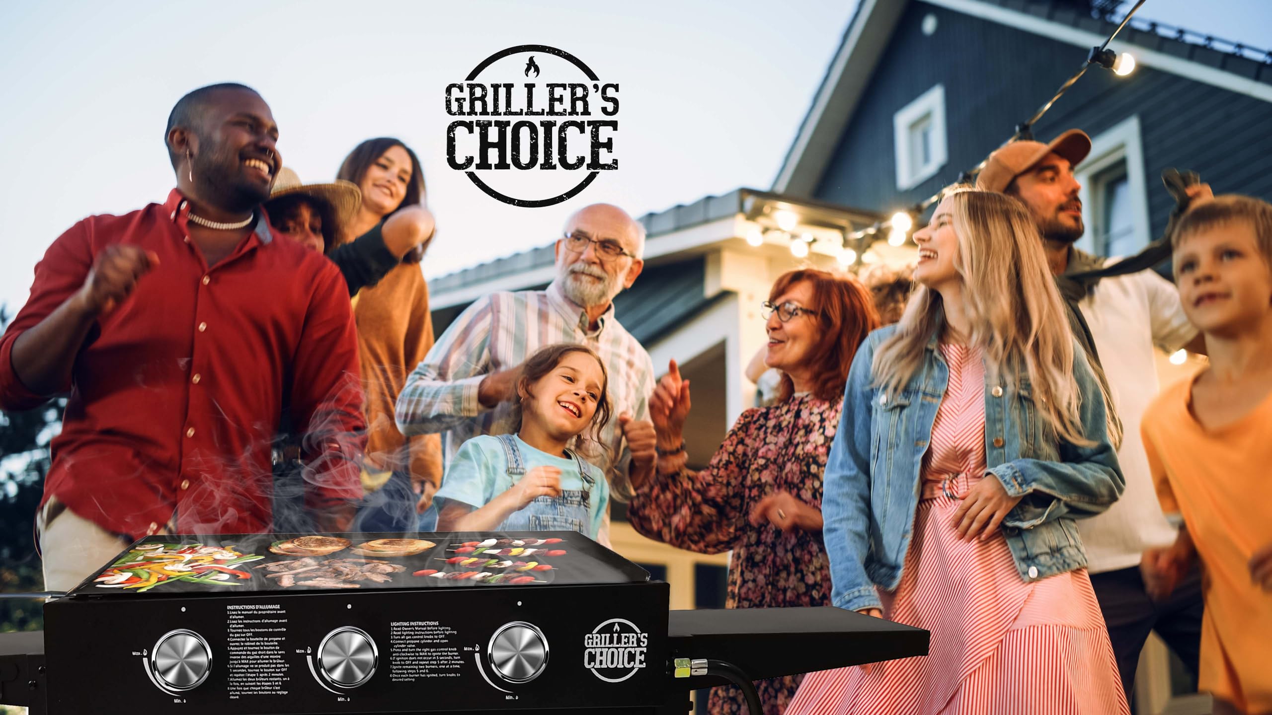 Premium Gas Griddle with Hinged Hood & Wind Guards - 4-Tier Outdoor Cooking Griddle with Removable Lid, Front Grease Management & Back Hooks - Perfect for Backyard BBQs, Camping & Tailgating Parties