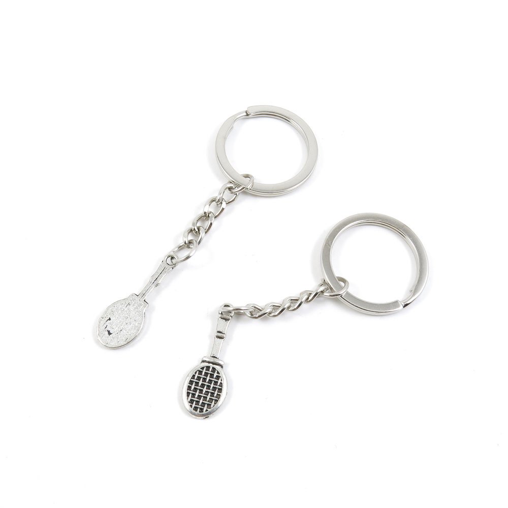 Antique Silver Tone Keychain Door Car Key Ring Tags - Bulk Wholesale Keychain Supplies for Tennis Racket & Everyday Use