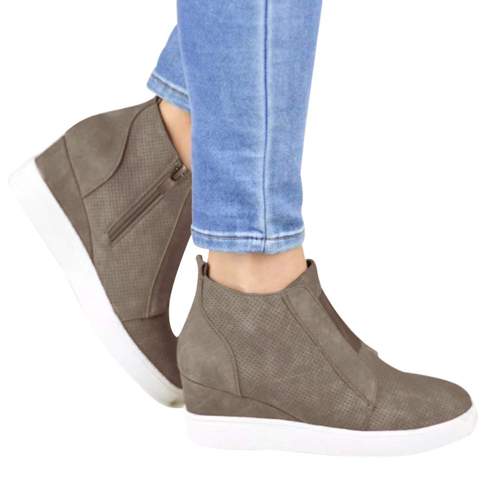 Athlefit Women's Hidden Heel Wedge Sneakers - Comfortable Platform Booties for Walking, Work & Casual Outfits | Perfect for Office, Dating & Travel