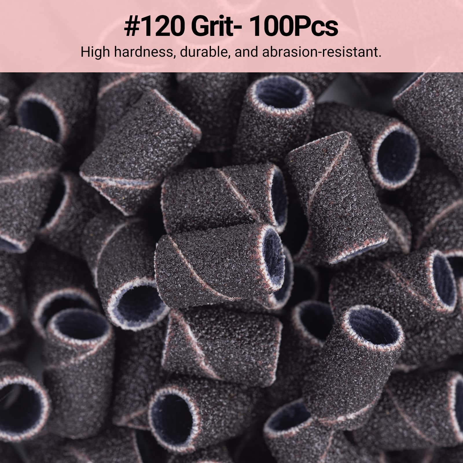 MelodySusie 100 Pcs Nail Drill Bits Sanding Bands - 120 Medium Grit Nail File for Acrylic Nails, Gel Manicures & Pedicures | Professional Nail Art Tools for Salon & Home Use