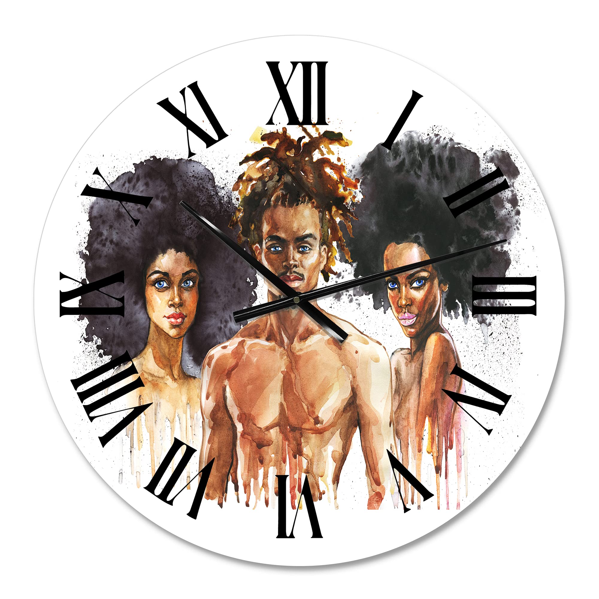 Stylish Afro American Fashion Portraits Wall Clock - Large Decorative Wall Clock for Bedroom, Living Room & Office | Perfect Home Decor Gift for Women & Men