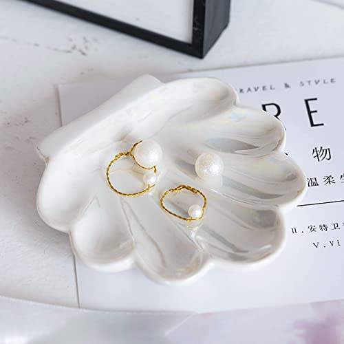 123Arts Ceramic Shell-Shaped Jewelry Tray & Ring Dish - Elegant Organizer for Rings, Earrings & Small Accessories | Perfect for Vanity, Dresser, Bathroom & Travel