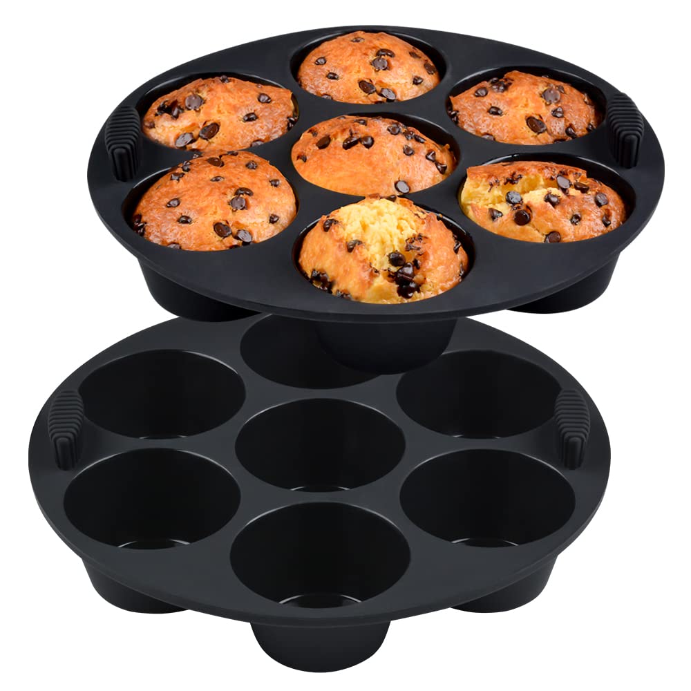 Non-Toxic BPA Free Silicone Muffin Pan Set of 2 - 8.4 Inch Reusable Baking Molds for Air Fryer, Oven, Instant Pot - Perfect for Cupcakes, Muffins & Mini Pies