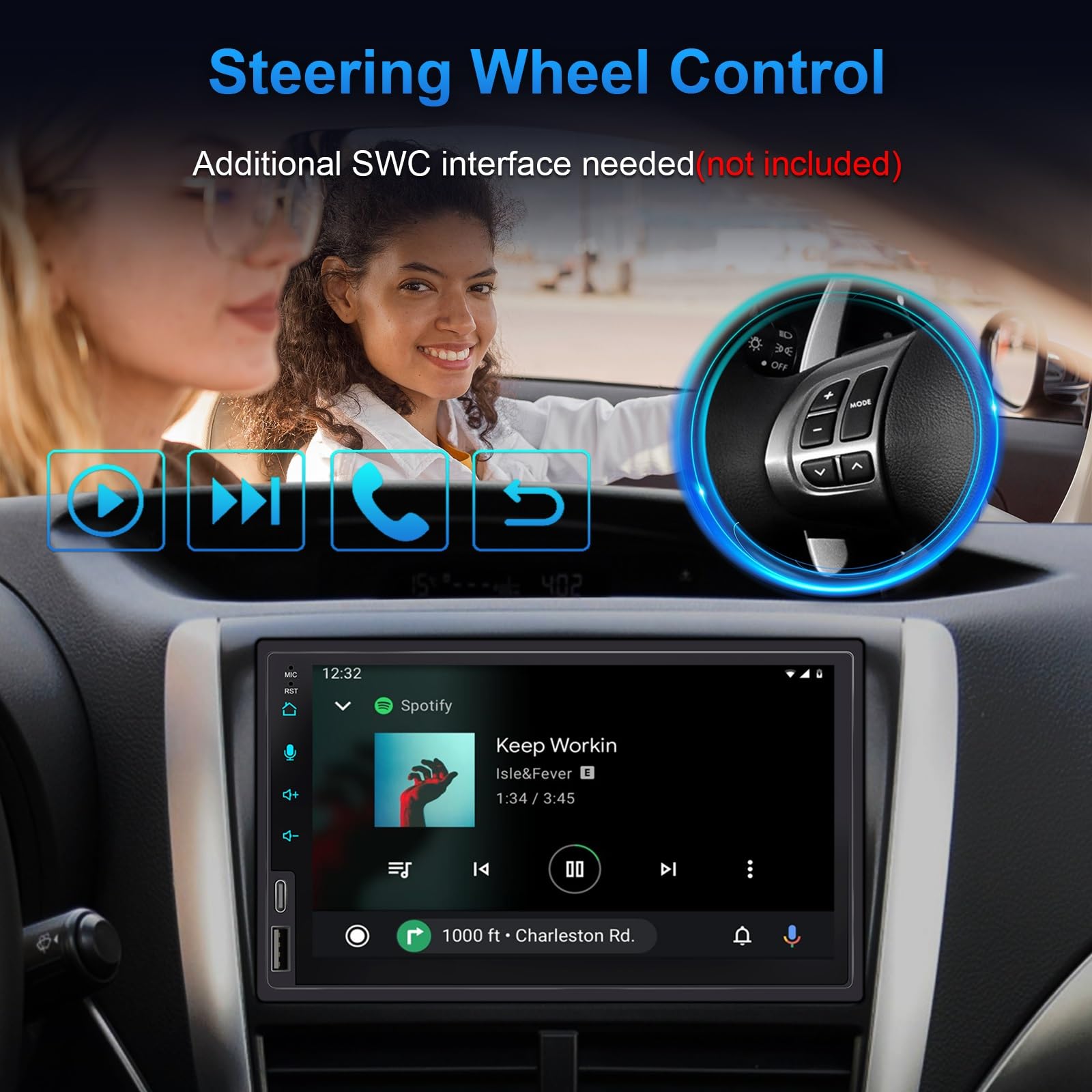 7 Inch Double Din Touchscreen Car Stereo with Wireless CarPlay & Android Auto, Bluetooth, Rearview Camera, Fast Charging - Perfect for Seamless Connectivity & Entertainment in Your Car