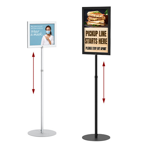 Adjustable 11x17 Pedestal Sign Holder with Round Steel Base - Easy Slide-In Frame Design & Two-Sided Display - Perfect for Retail Stores, Restaurants, and Trade Shows