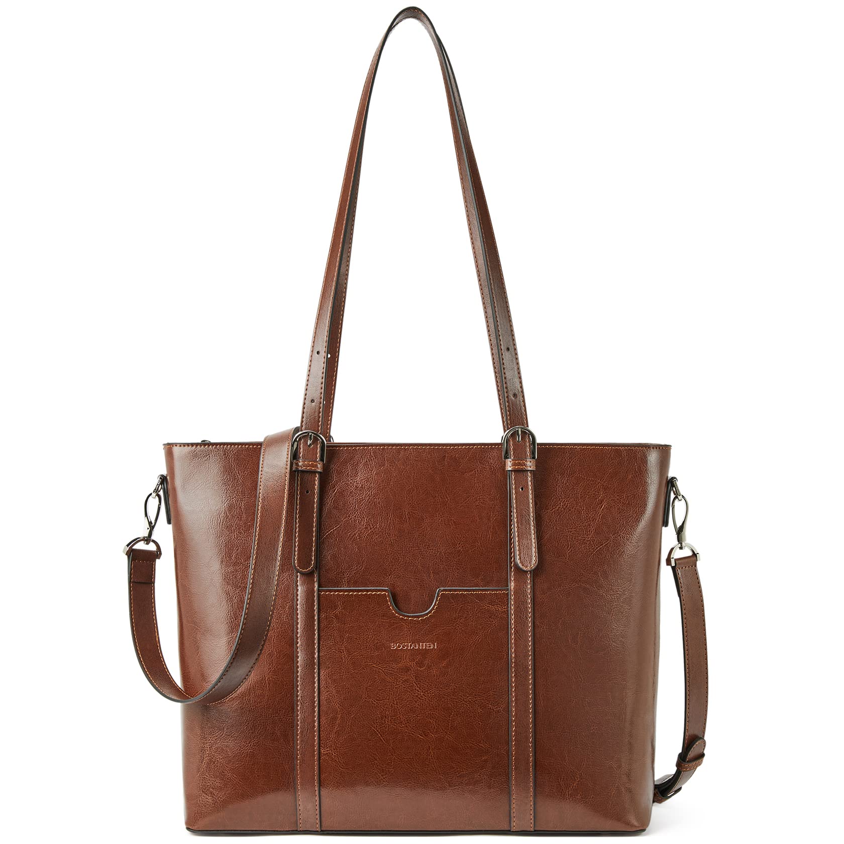BOSTANTEN Women's Vintage Leather Laptop Tote Bag - 15.6 Inch Office Shoulder Handbag & Work Briefcase Purse for Business, Travel, and Daily Commute