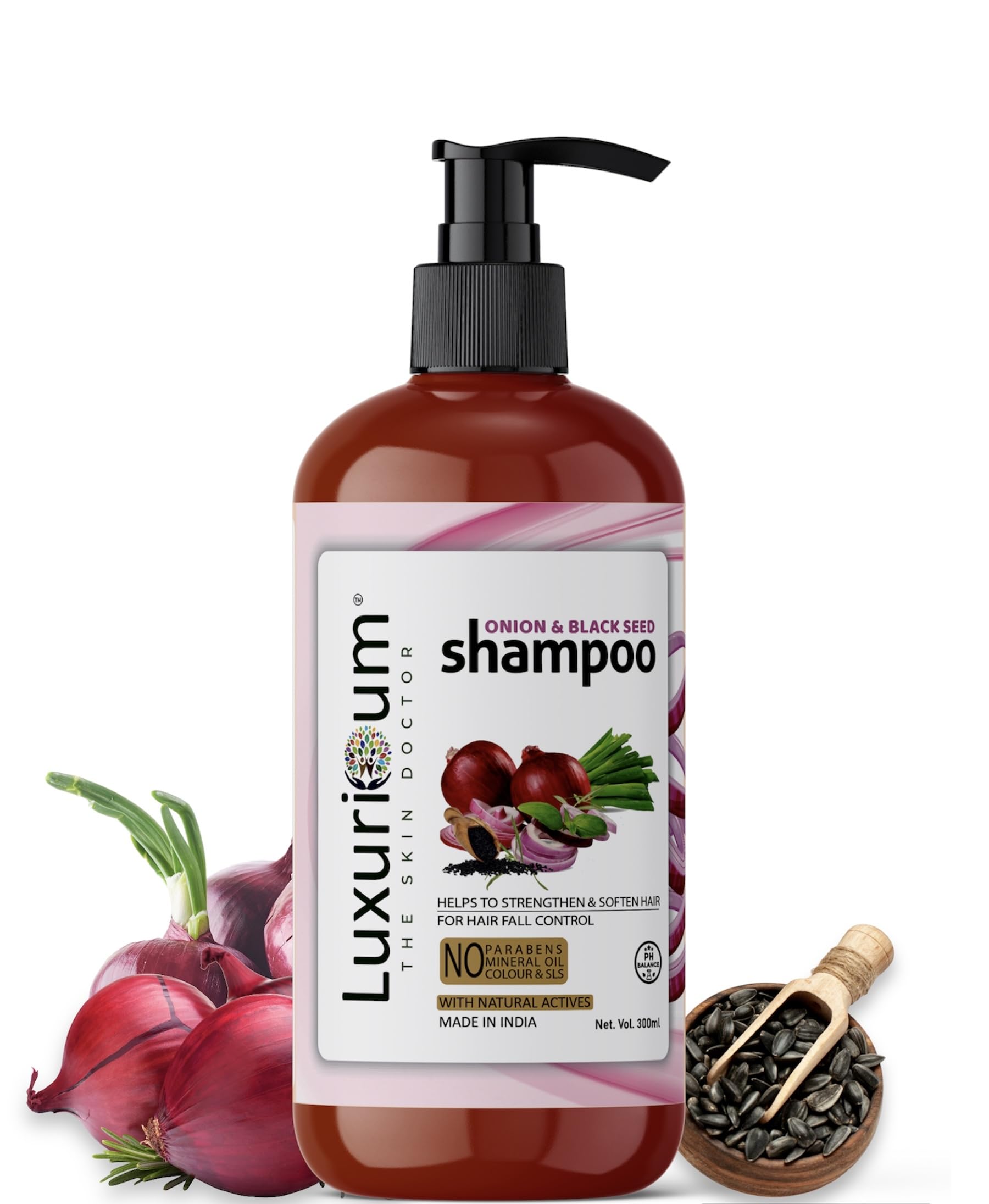 LUXURIOUM Onion Shampoo for Hair Growth & Hair Loss Prevention with Black Seed Oil - 300ml | Anti-Dandruff Treatment | Sulfate & Paraben Free | For Men & Women | Promotes Hair Regrowth & Scalp Health | Perfect for Daily Use & Thinning Hair Care