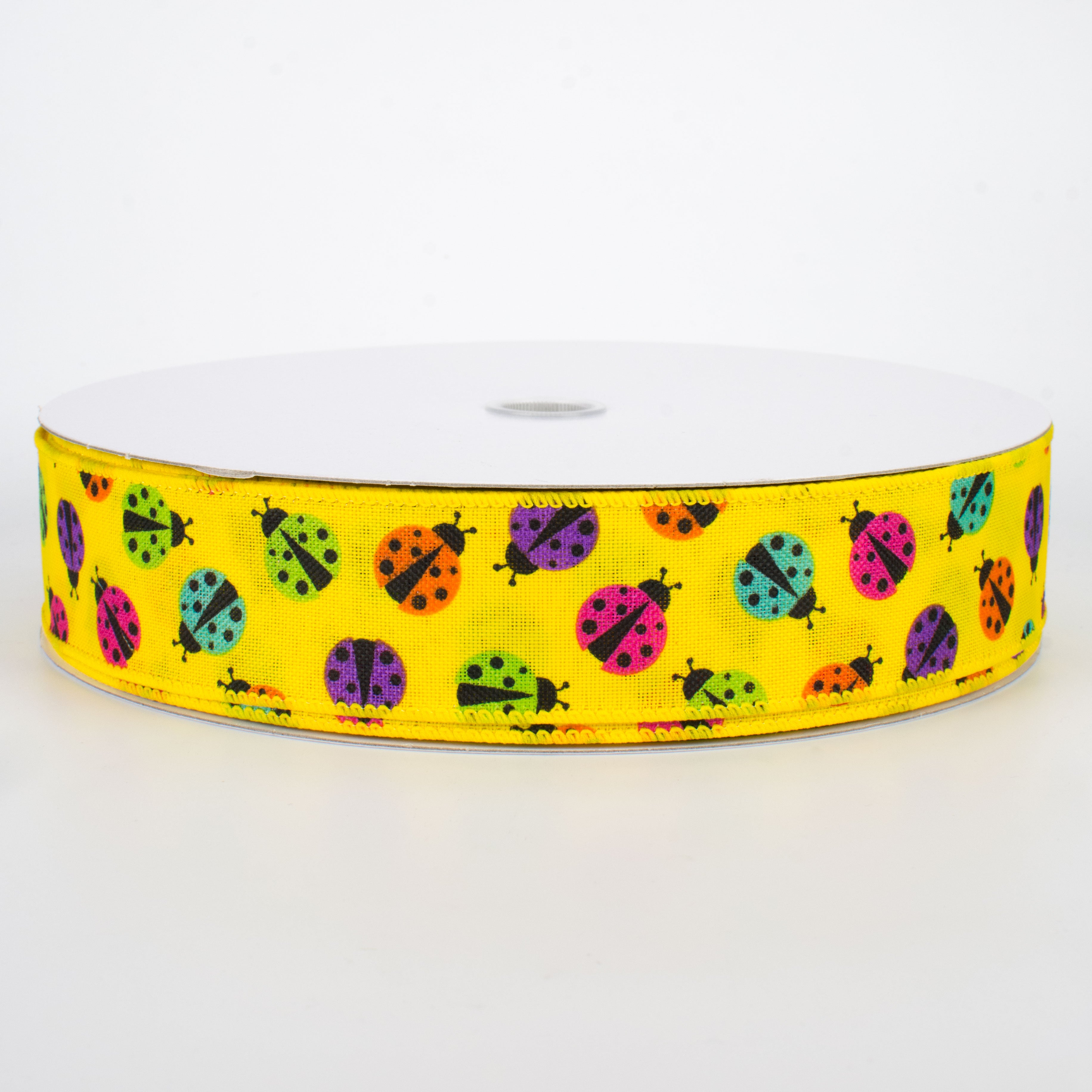 1.5 Inch Multicolored Ladybugs Ribbon - Yellow (50 Yards) for Gift Wrapping, DIY Crafts, and Party Decorations