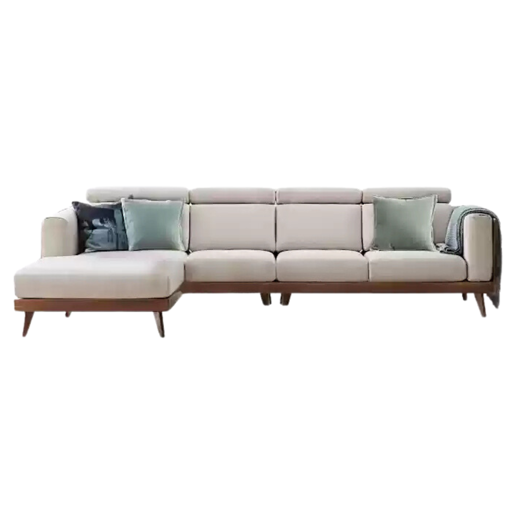 out of stock 133.9x66.9х32.7 inch / 340x170x83сm / Rich Dark Walnut color / Black Walnut four-person corner right lady (frame conjoined) (technical cloth glutinous rice white)