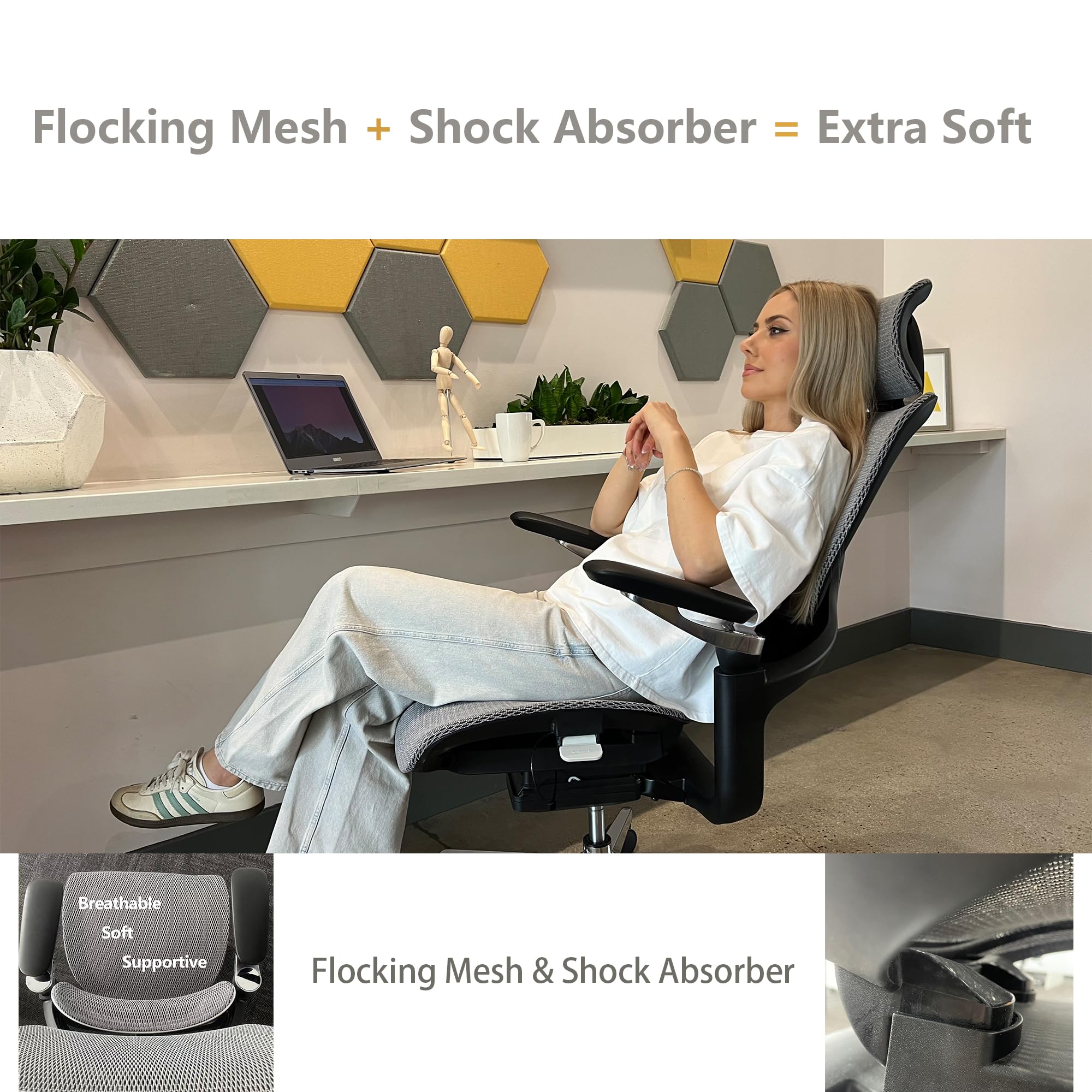 Ergonomic Mesh Office Chair with Lumbar Support - Big and Tall Computer Gaming Chair, Adjustable Headrest & 5D Armrests, 90-130° Recline, BIFMA Certified - Perfect for Home Office, Gaming & Workspaces (Grey, Model Zen)