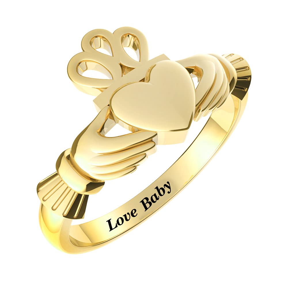 Personalized Claddagh Ring for Women - 925 Sterling Silver Irish Love & Friendship Name Ring Jewelry | Perfect for Anniversaries, Weddings & Gifts