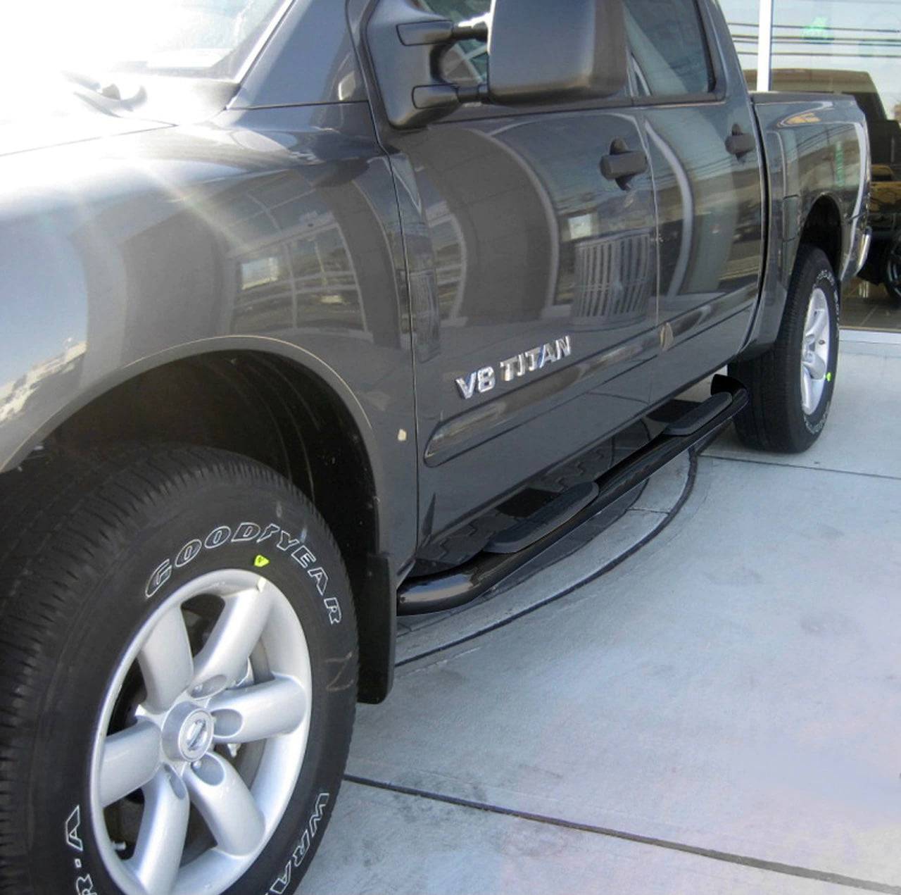 2004-2021 Nissan Titan Crew Cab Black Stainless Steel Side Step Nerf Bars - Durable Truck Running Boards for Easy Entry & Exit - Perfect for Off-Roading, Daily Commute and Truck Accessories Upgrade