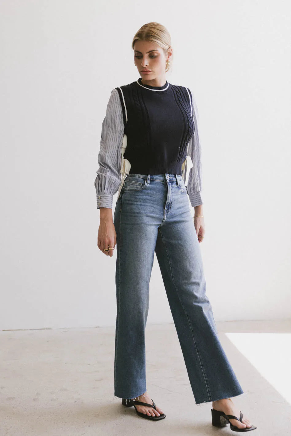 Montie Striped Sweater Top in Navy Blue - Women's Casual Knit Pullover for Fall & Winter | Perfect for Office, Date Night & Weekend Outfits