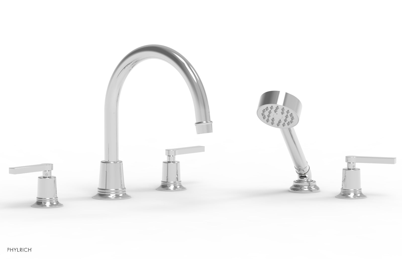 HEX MODERN Deck Mount Tub Faucet Set with Hand Shower and Lever Handles 501-51 - Perfect for Bathroom Renovation and Spa-Like Shower Experience