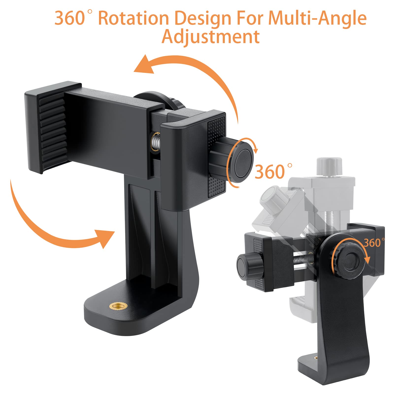 2 Pack Universal Phone Tripod Mount with 360° Rotation - Adjustable Clamp Holder for iPhone, Samsung & Most Smartphones - Perfect for Vlogging, Live Streaming & Photography