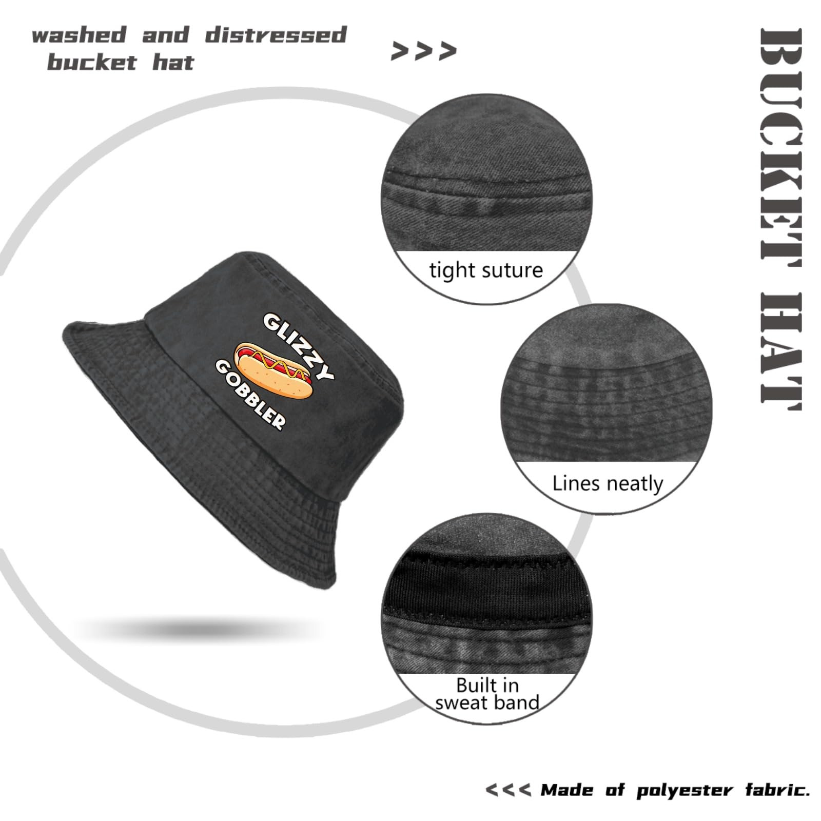 Funny Hot Dog Glizzy Gobble Bucket Hat - Foldable Men's Summer Hat for Basketball, Beach & Outdoor Activities