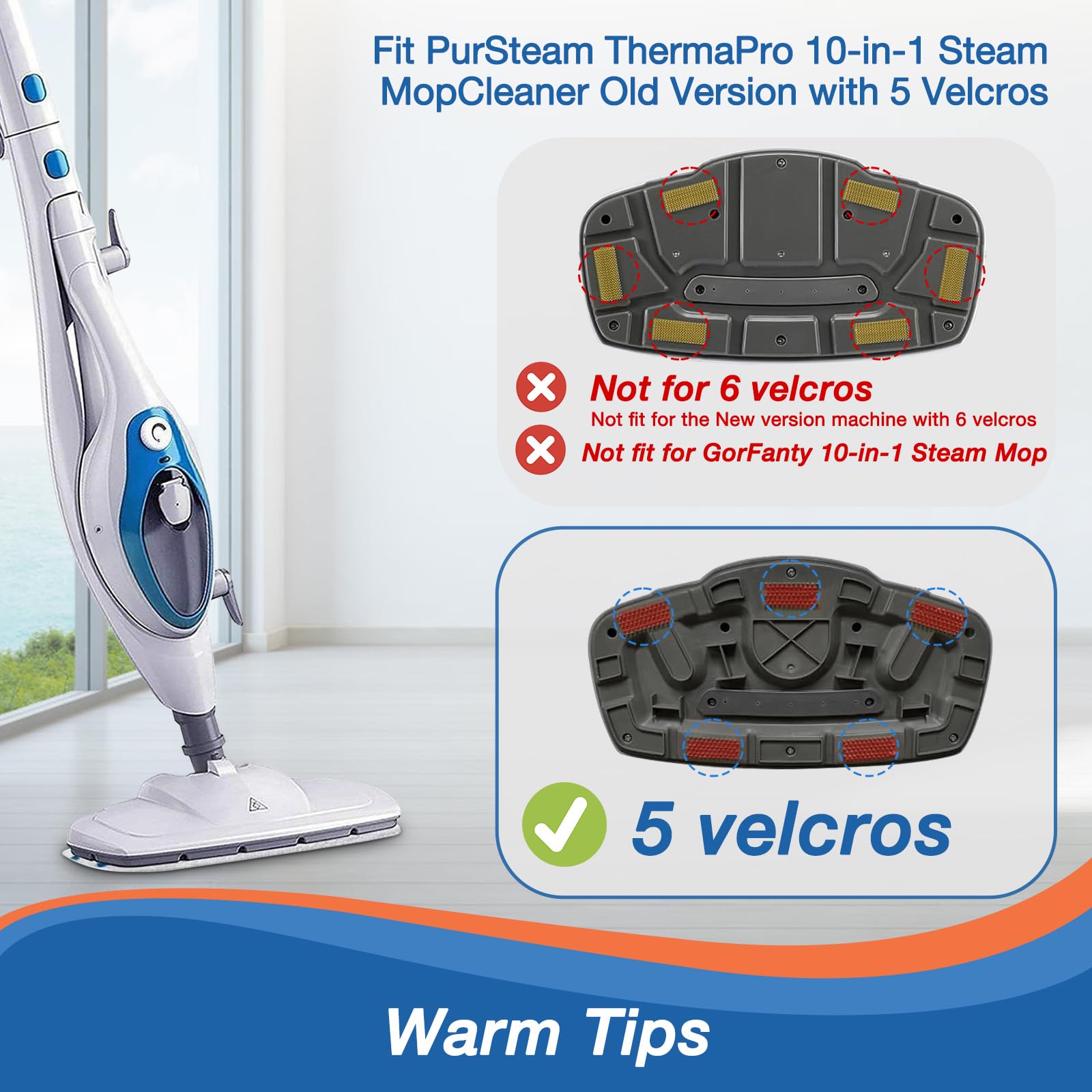 8 Pack Steam Mop Replacement Pads - Compatible with PurSteam 10-in-1 Steam Mop Cleaner - Includes 4 Upgraded Ultra Cleaning Pads & 4 Washable Microfiber Pads - Perfect for Hardwood Floors, Tile, Laminate & Carpet Cleaning