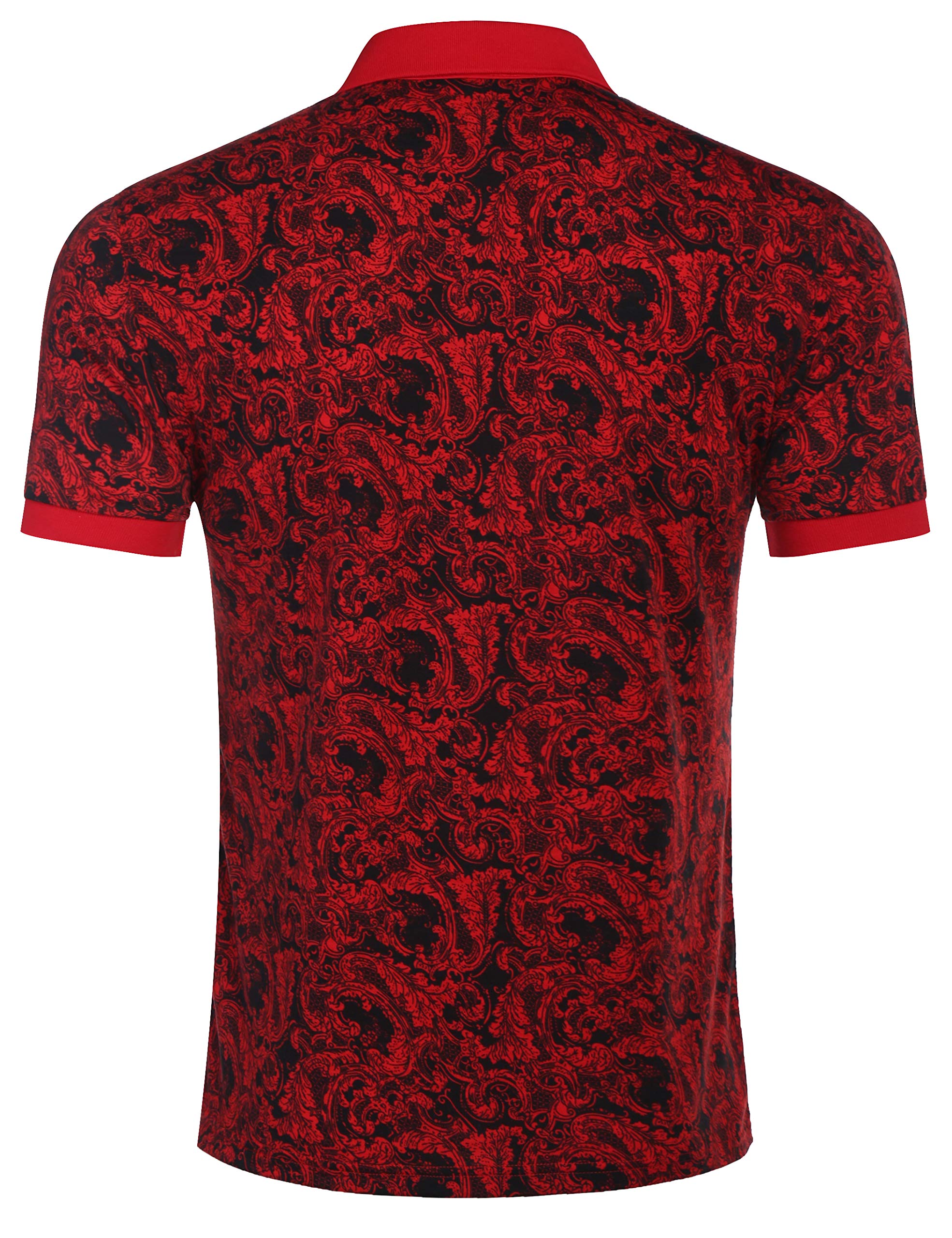 COOFANDY Men's Slim Fit Short Sleeve Polo Shirt with Floral Paisley Print - Breathable Casual Summer T-Shirt for Work, Golf & Outdoor Activities