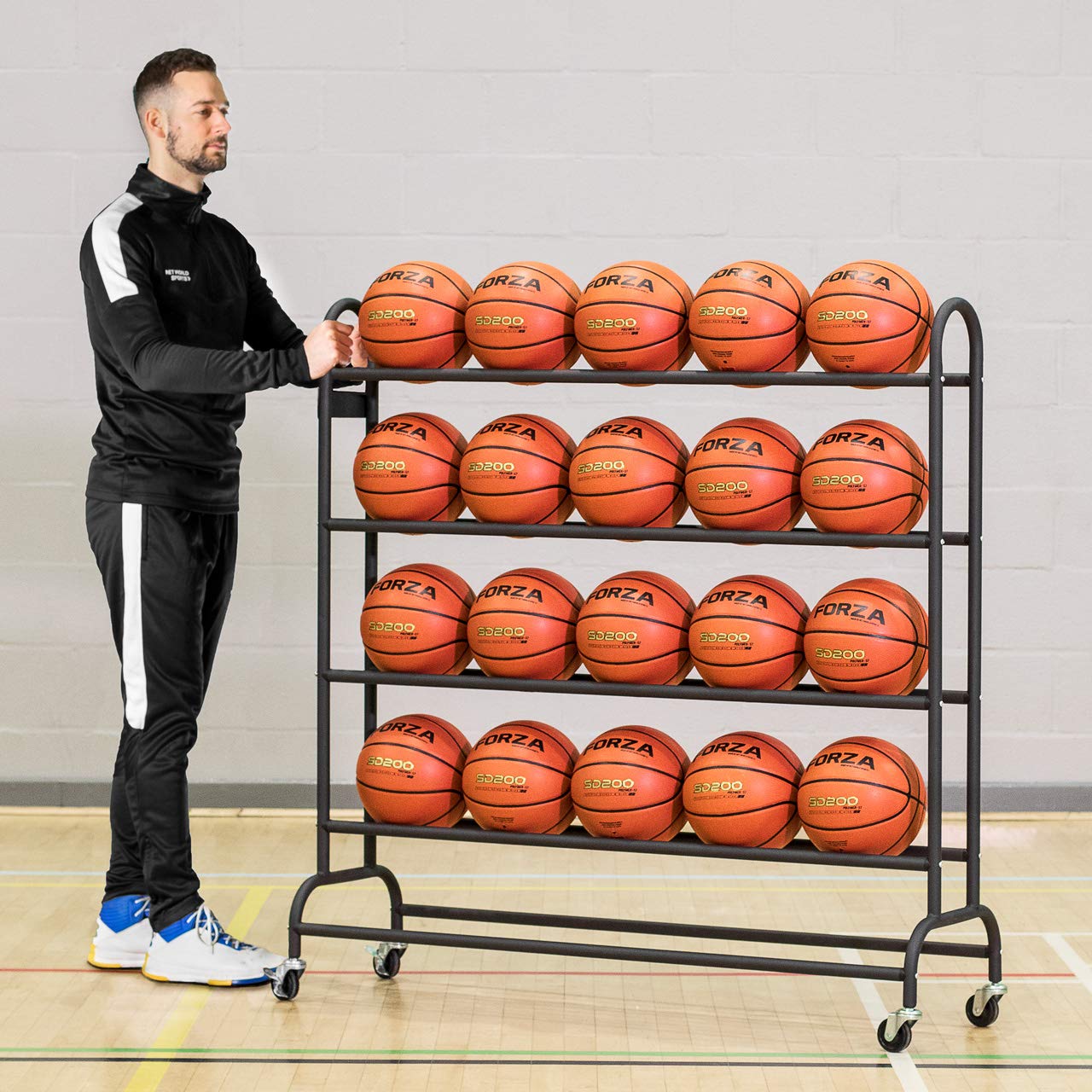 FORZA Portable Sports Ball Storage Cart & Cage - Holds Up to 40 Basketballs, Footballs, Volleyballs | Durable Ball Organizer for Gym, School, Sports Teams & Home Use