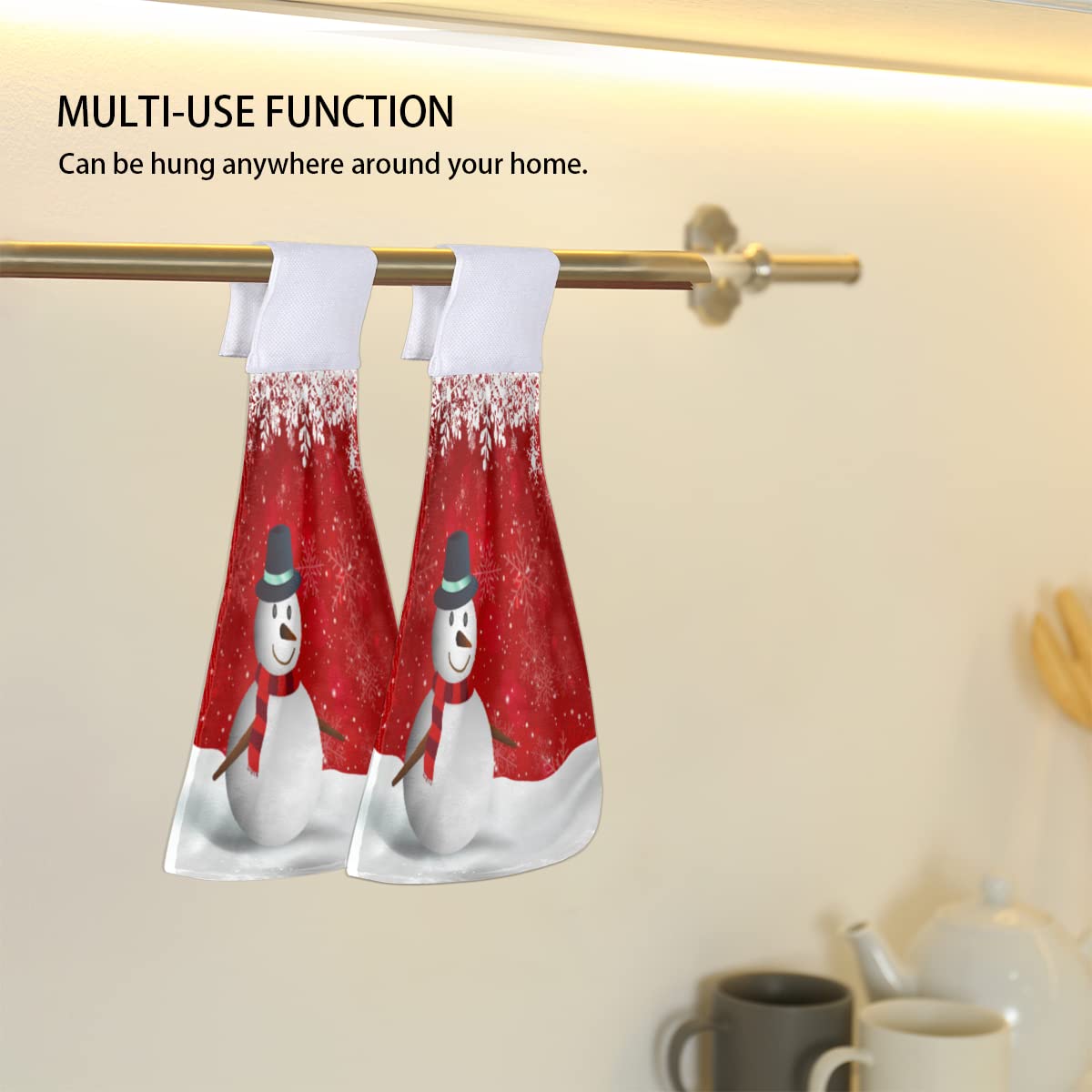 2 Pack Christmas Snowman Hanging Kitchen Towels 12x17 Inch - Soft Absorbent Dish Cloths, Hand Towels for Home, Hotel & Bar Decor - Perfect for Holiday Kitchen, Bathroom & Tea Party Decorations