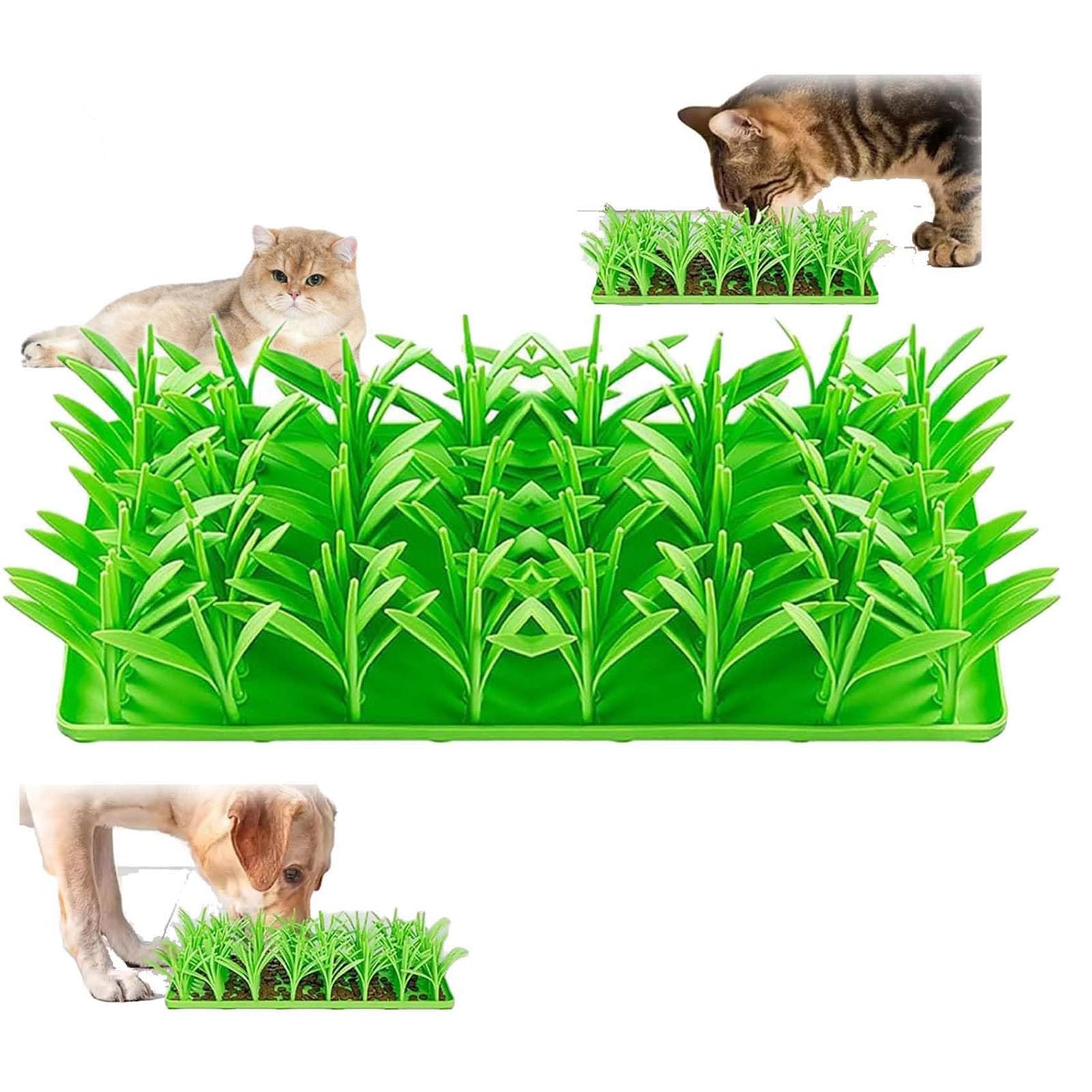 Premium 3D Silicone Grass Mat for Cats - Slow Feeder Cat Grass Mat, Washable Fake Grass Feeding Mat for Indoor Cats - Perfect for Mealtime Fun & Digging Stimulation (Green, 1pc)