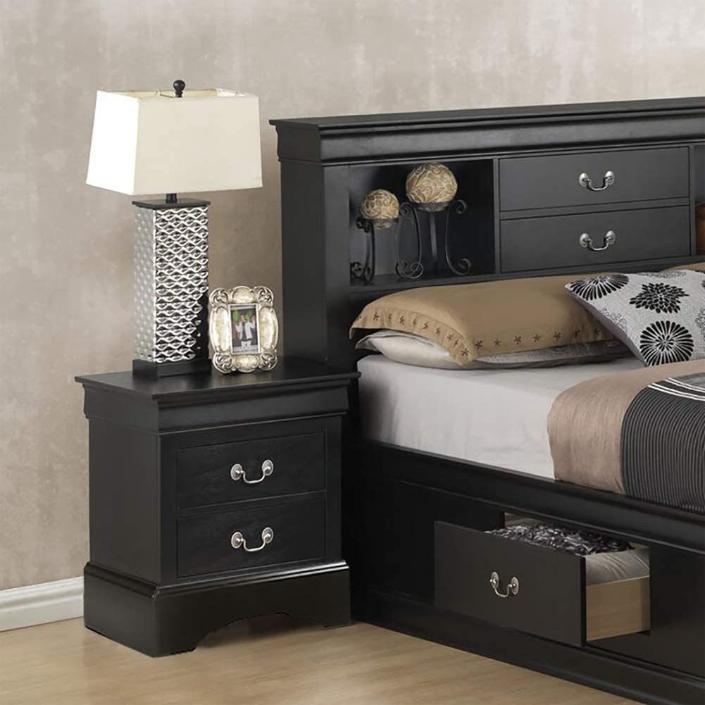 Henf 2-Drawer Nightstand - Traditional Rectangular Wooden Bedside Table for Bedroom, Black | Perfect for Small Spaces, Apartment Living & Guest Rooms