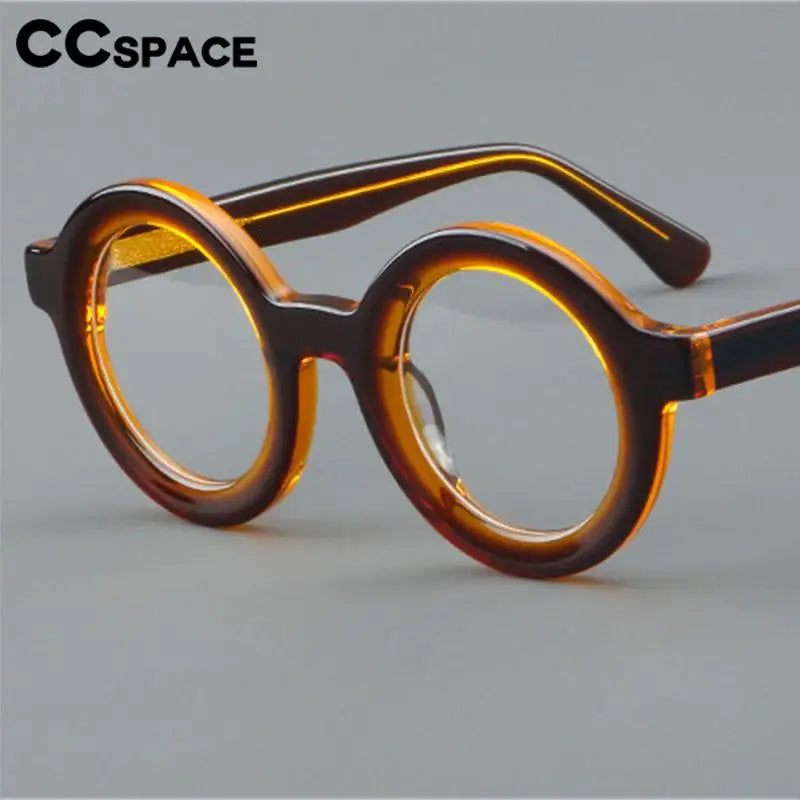 CCspace Unisex Full Rim Round Acetate Eyeglasses 57151 - Stylish & Lightweight Frame for Men & Women - Perfect for Reading, Working & Daily Fashion Accessory