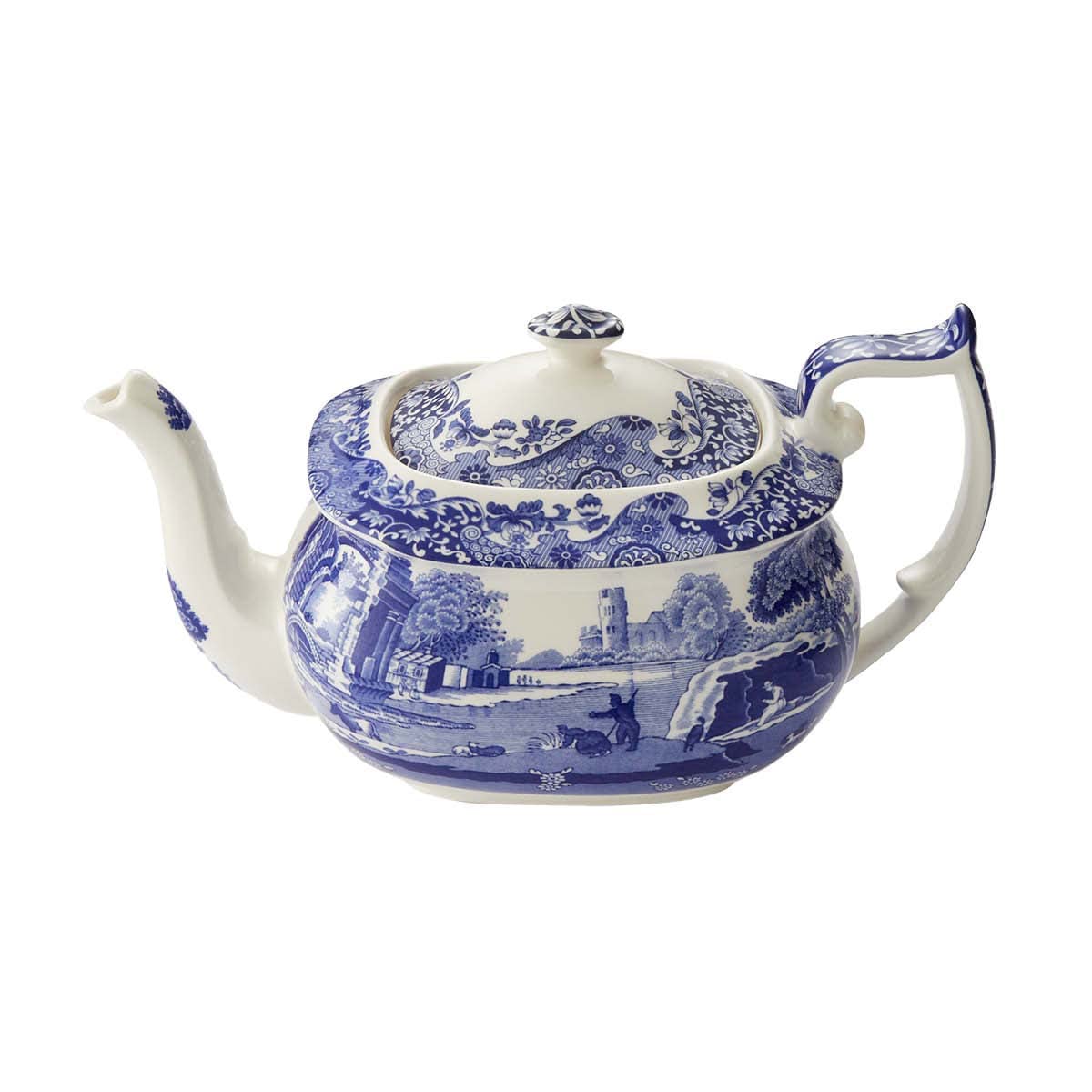 Spode Blue Italian Collection Teapot with Infuser - 40oz Earthenware Teapot, Dishwasher & Microwave Safe - English Made Blue & White Ceramic Teapot for Afternoon Tea, Gifts & Home Decor