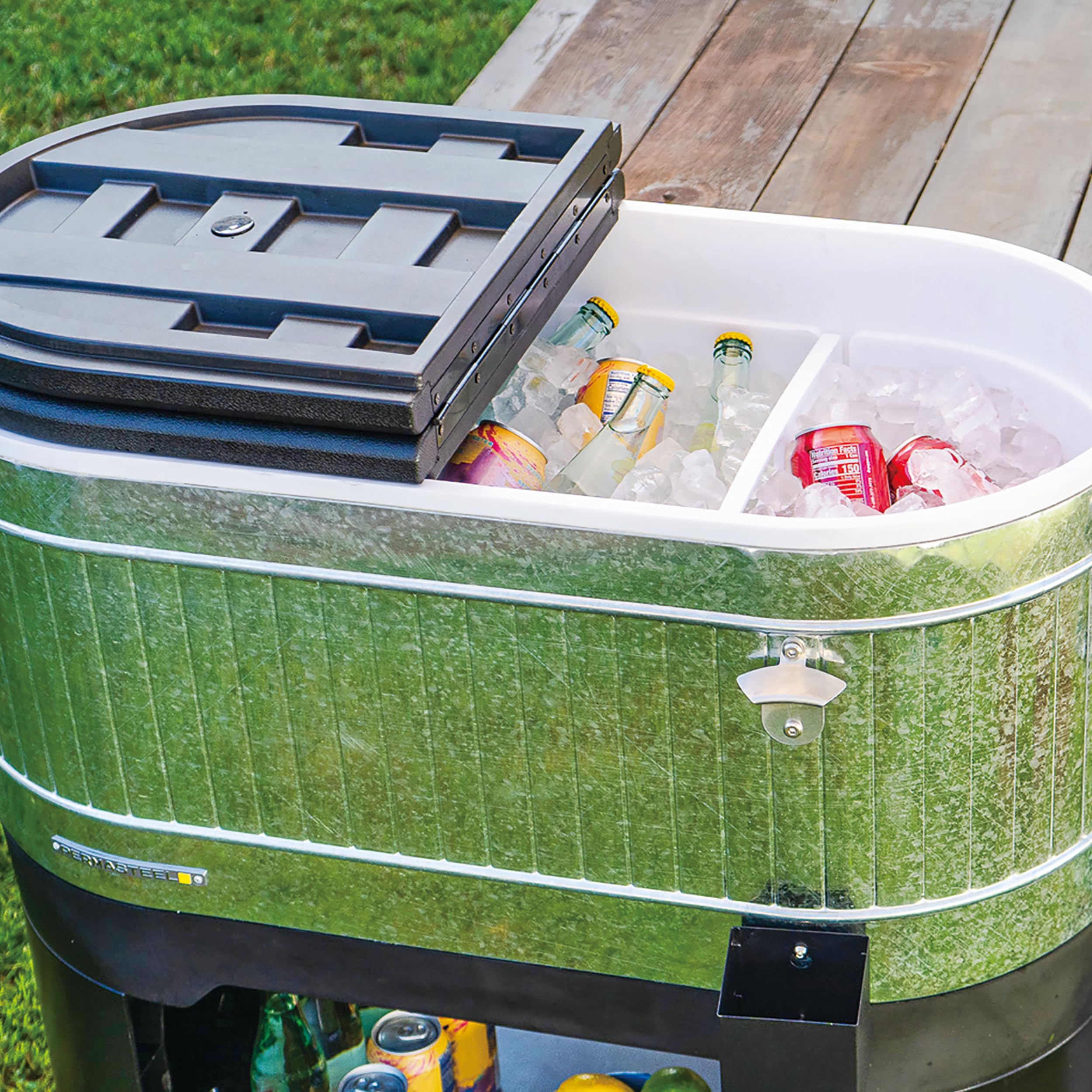 Permasteel 120-Qt Rolling Ice Chest Cooler with Wheels - Portable Outdoor Party Drink Cooler Cart with Dividers - Galvanized Steel for BBQs, Tailgating, Camping & Indoor Entertaining