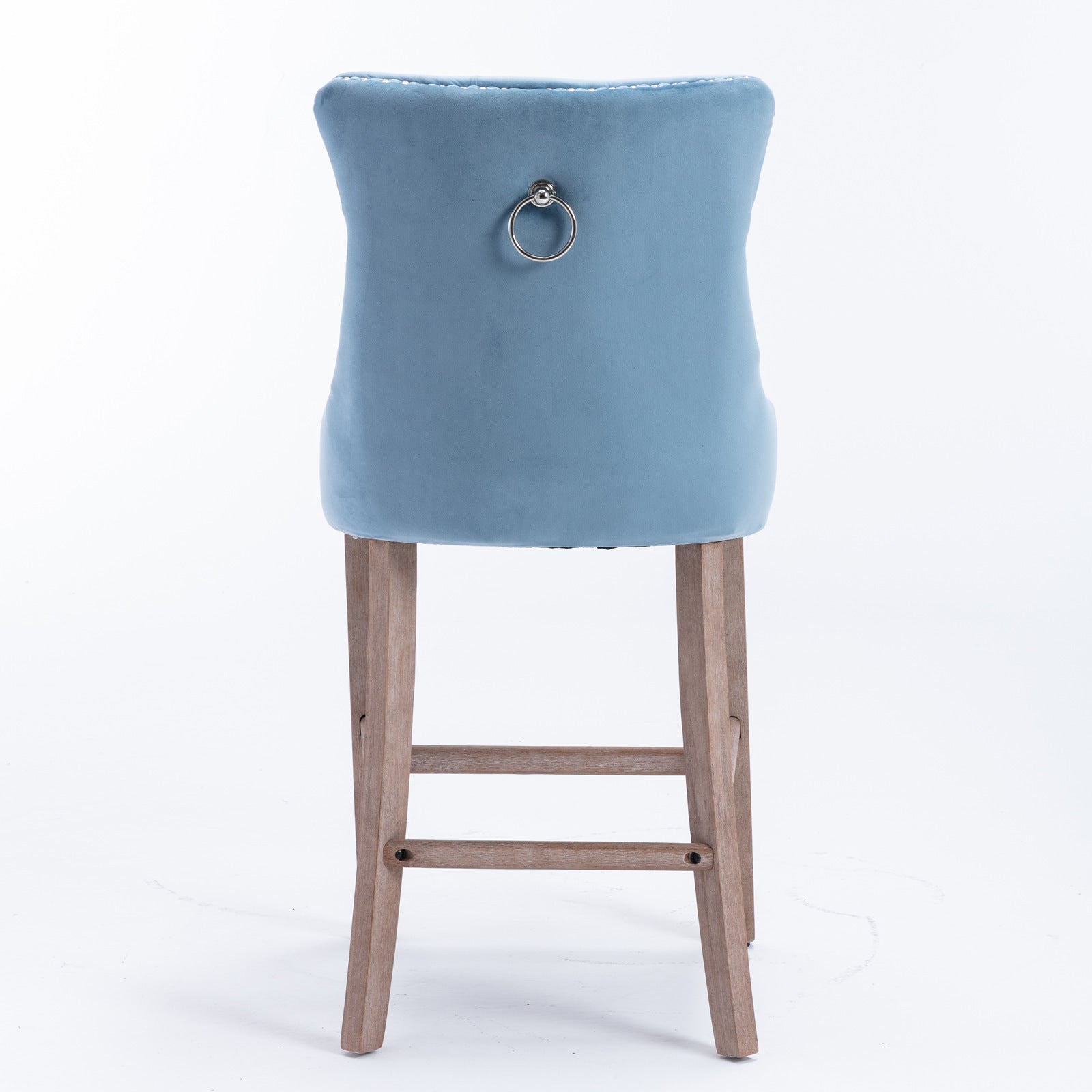 Modern Velvet Bar Stools with Button Tufted Back & Wooden Legs - Set of 2 Light Blue Bar Chairs with Chrome Nailhead Trim for Kitchen Island, Breakfast Bar & Home Decor (SW2002LB)